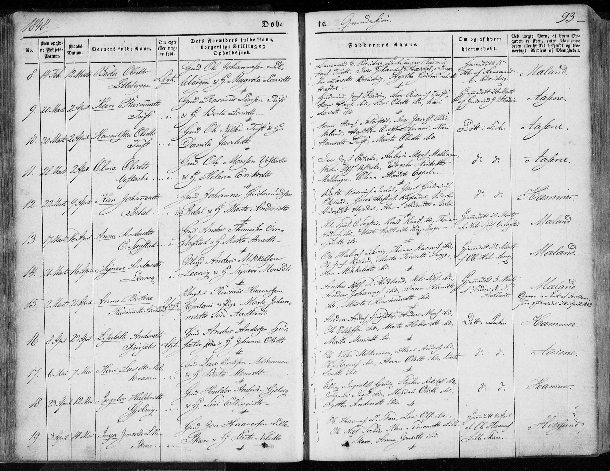 Hamre sokneprestembete, AV/SAB-A-75501/H/Ha/Haa/Haaa/L0013: Parish register (official) no. A 13, 1846-1857, p. 93