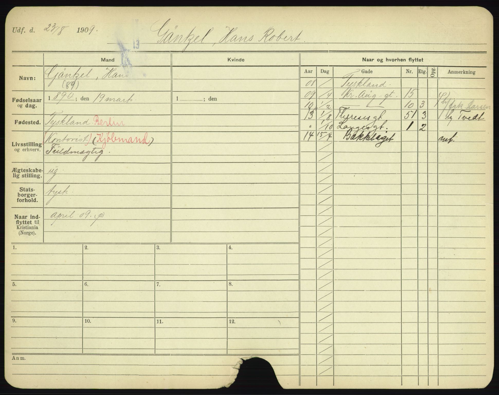 Oslo folkeregister, Registerkort, AV/SAO-A-11715/F/Fa/Fac/L0003: Menn, 1906-1914, p. 427a