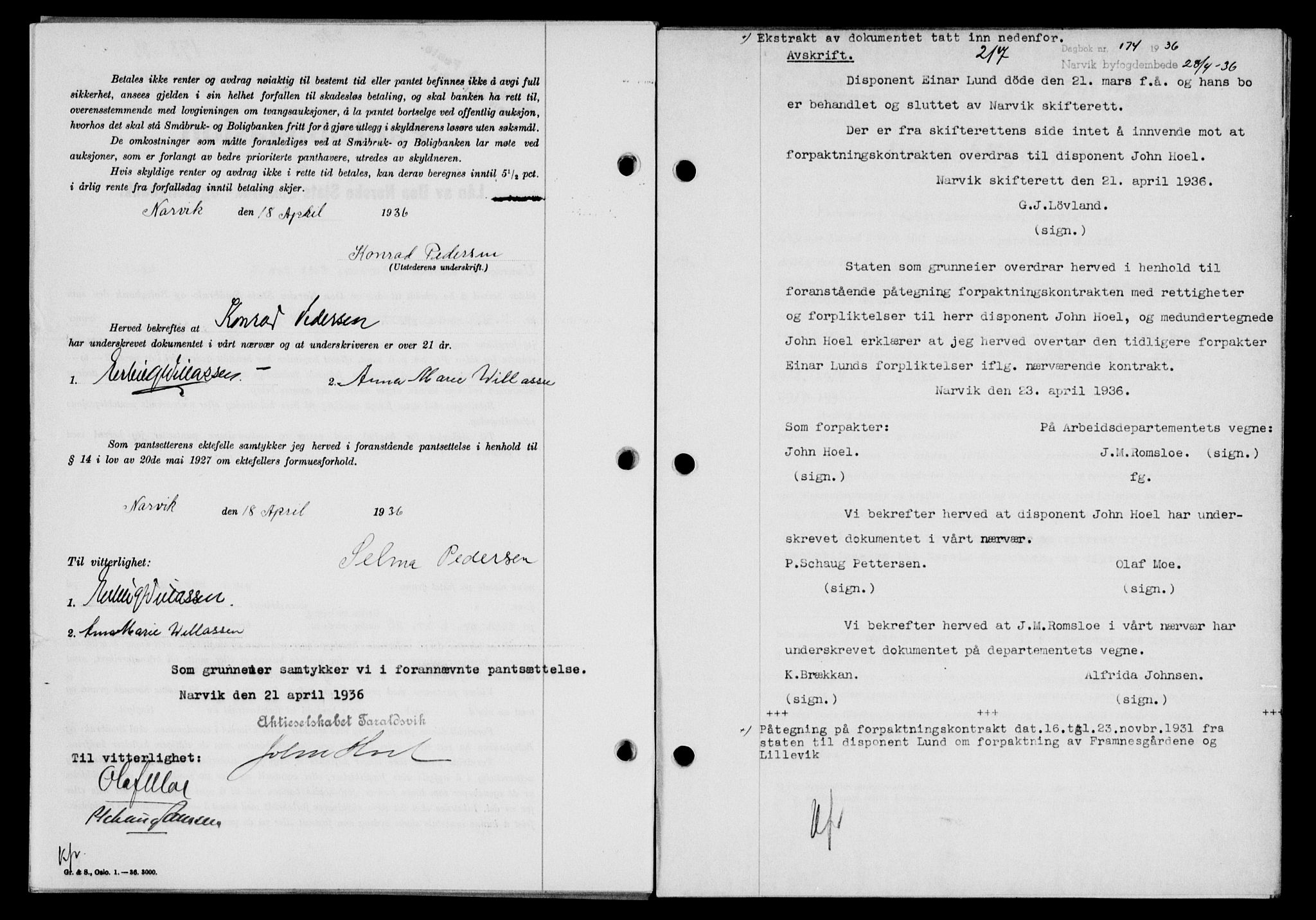 Narvik sorenskriveri, AV/SAT-A-0002/1/2/2C/2Ca/L0011: Mortgage book no. 14, 1935-1937, Deed date: 28.04.1936