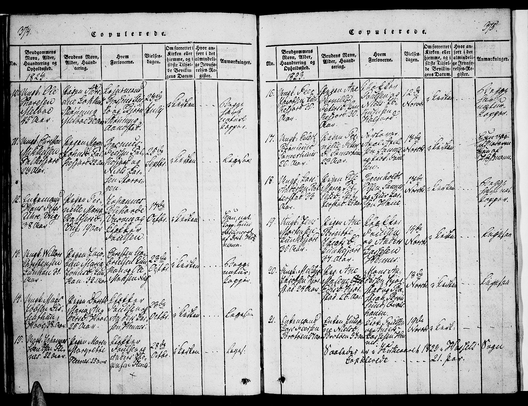 Ministerialprotokoller, klokkerbøker og fødselsregistre - Nordland, AV/SAT-A-1459/888/L1237: Parish register (official) no. 888A05 /1, 1820-1836, p. 374-375