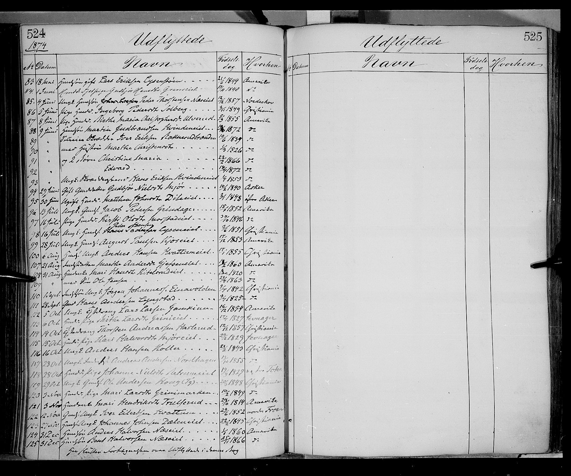 Gran prestekontor, SAH/PREST-112/H/Ha/Haa/L0012: Parish register (official) no. 12, 1856-1874, p. 524-525
