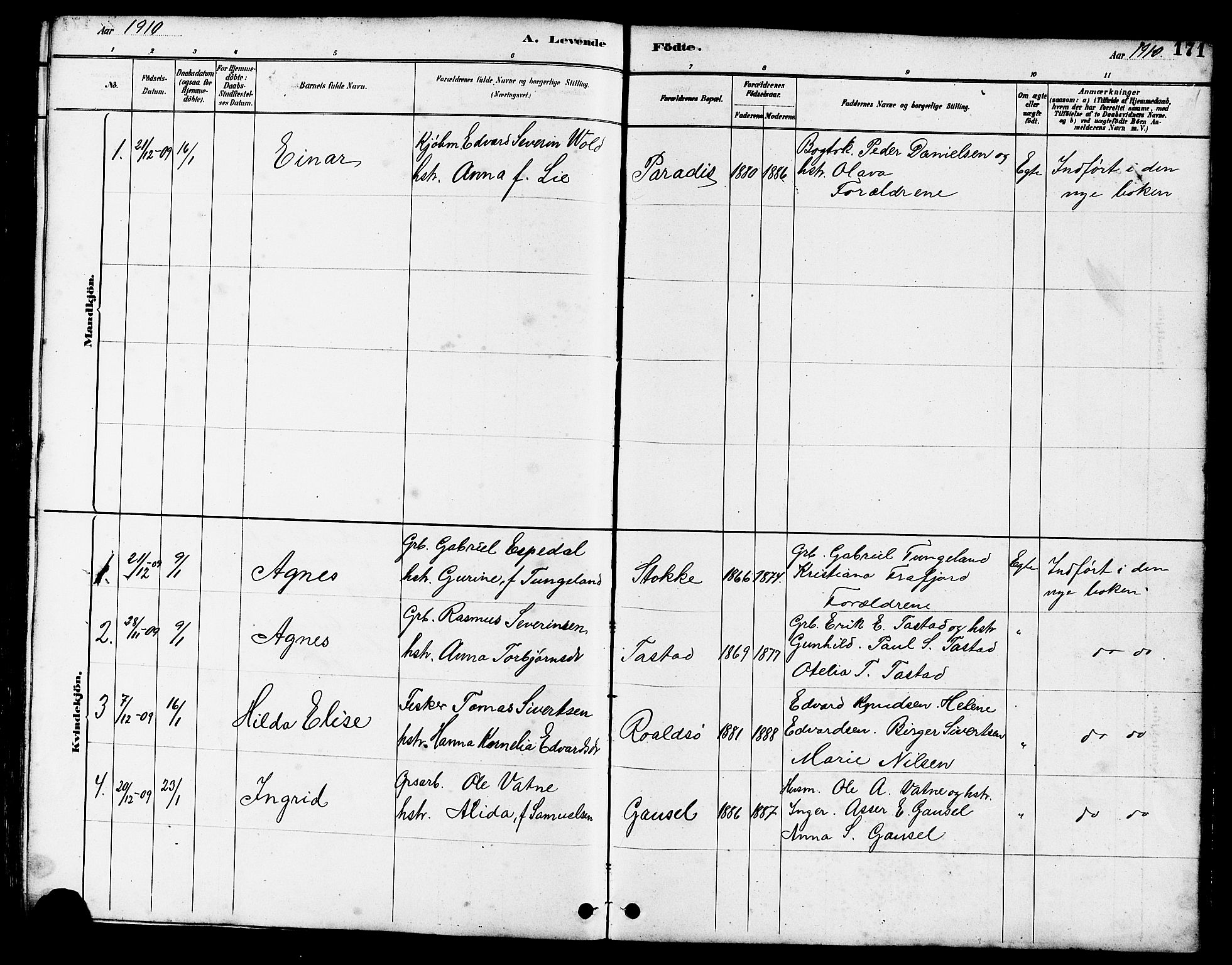 Hetland sokneprestkontor, SAST/A-101826/30/30BB/L0005: Parish register (copy) no. B 5, 1878-1910, p. 171