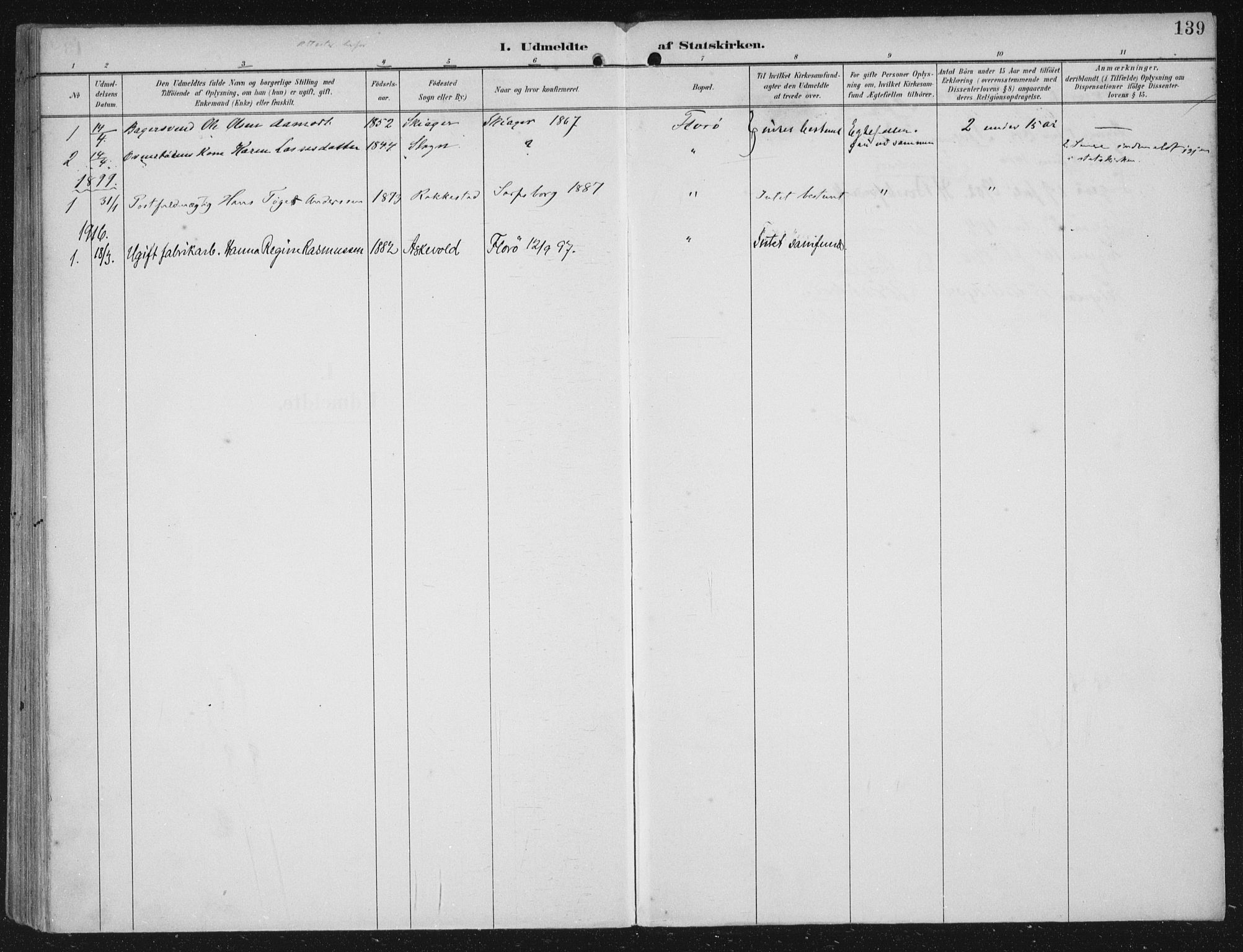 Kinn sokneprestembete, SAB/A-80801/H/Haa/Haac/L0002: Parish register (official) no. C 2, 1895-1916, p. 139
