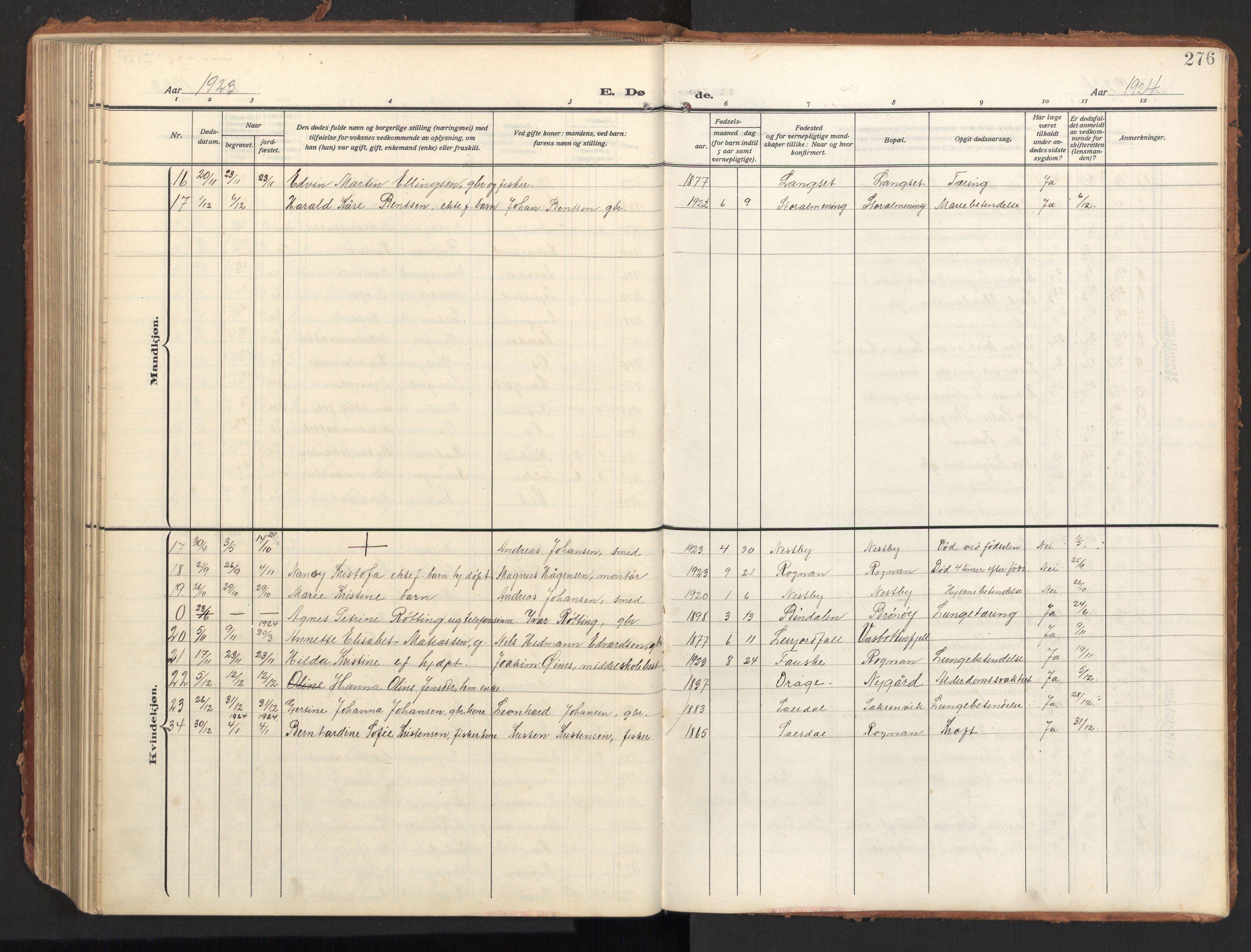 Ministerialprotokoller, klokkerbøker og fødselsregistre - Nordland, AV/SAT-A-1459/847/L0683: Parish register (copy) no. 847C11, 1908-1929, p. 276