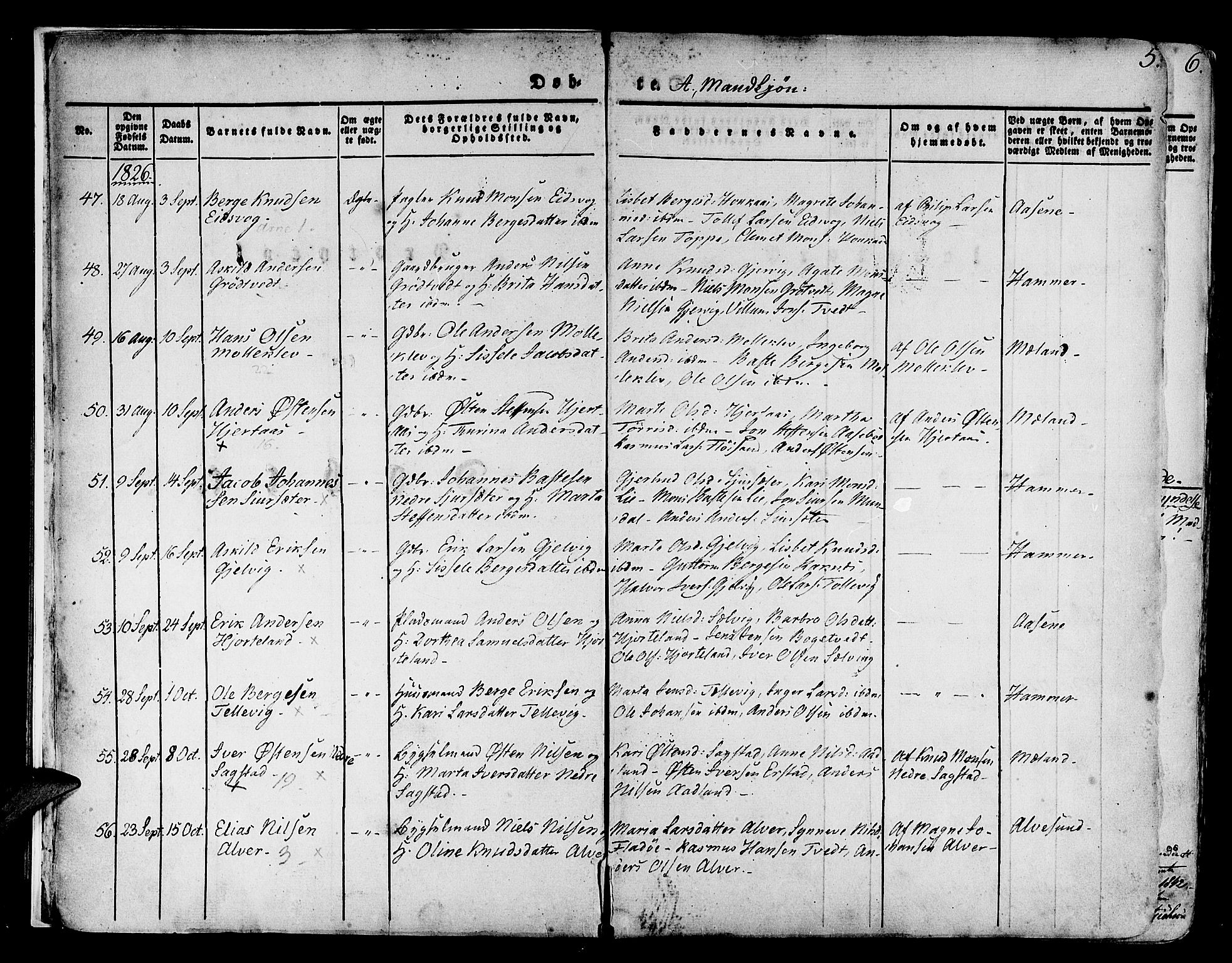 Hamre sokneprestembete, SAB/A-75501/H/Ha/Haa/Haaa/L0011: Parish register (official) no. A 11, 1826-1834, p. 5