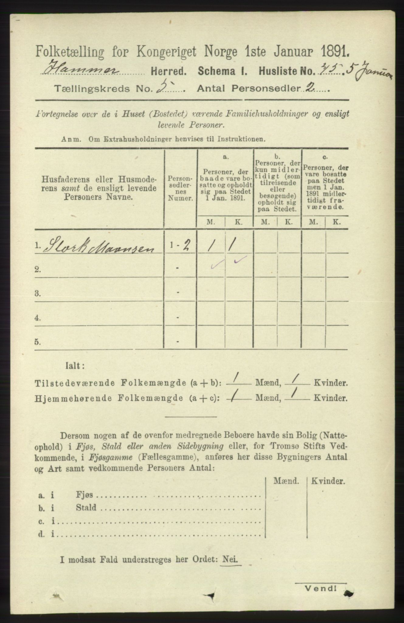 RA, 1891 census for 1254 Hamre, 1891, p. 1217