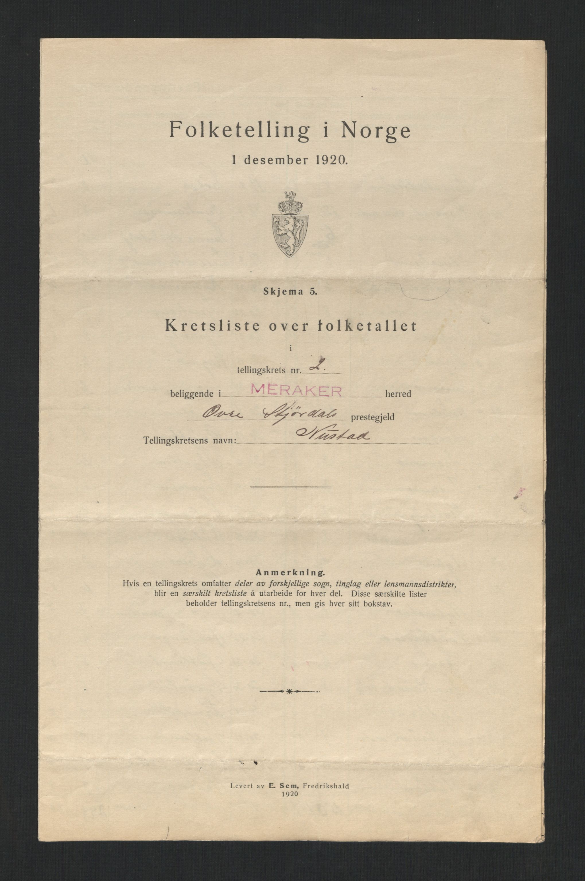 SAT, 1920 census for Meråker, 1920, p. 14