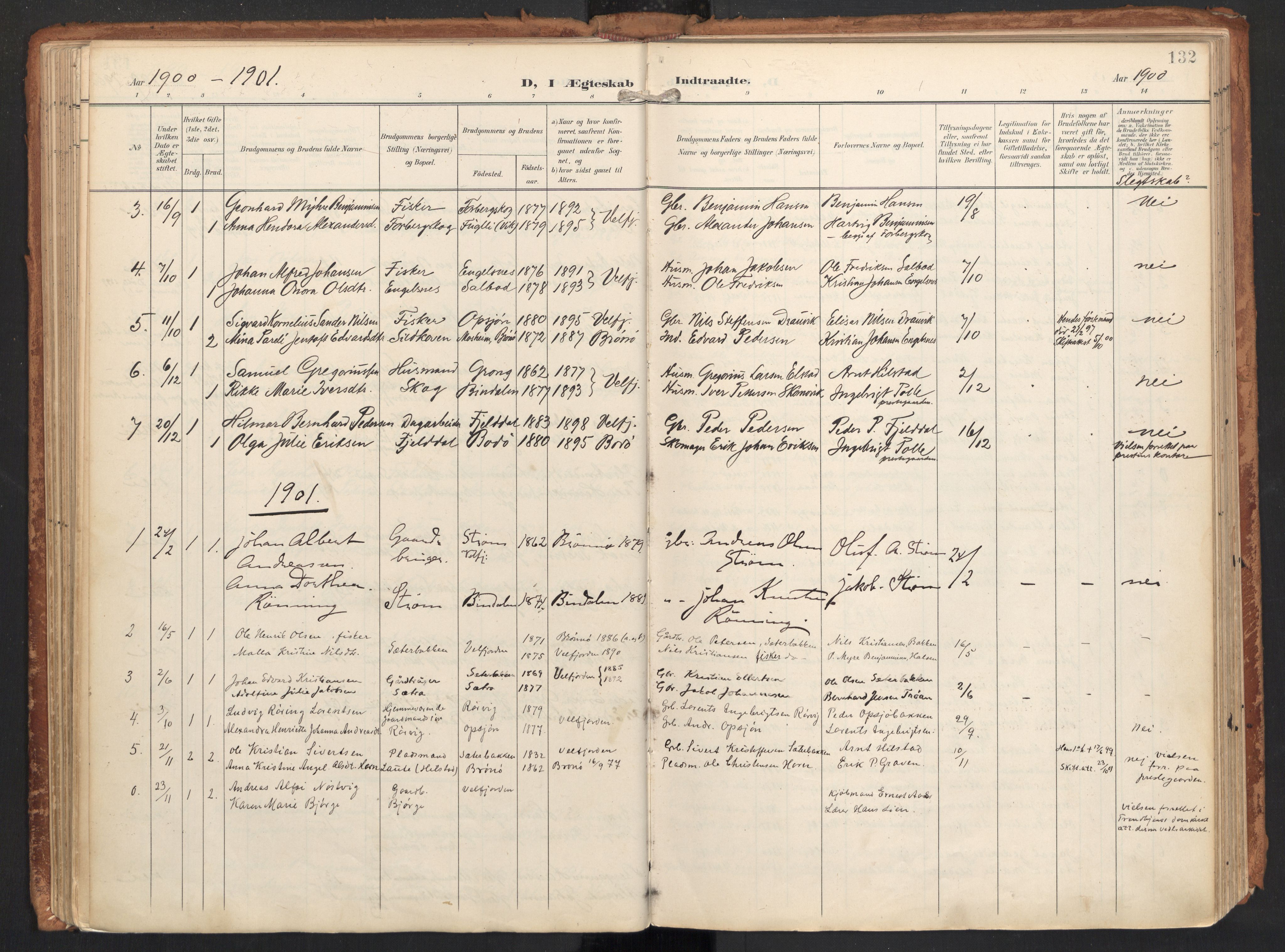 Ministerialprotokoller, klokkerbøker og fødselsregistre - Nordland, SAT/A-1459/814/L0227: Parish register (official) no. 814A08, 1899-1920, p. 132