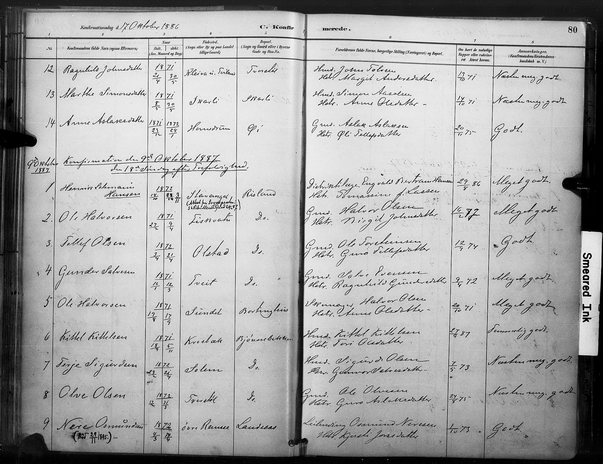 Åmli sokneprestkontor, AV/SAK-1111-0050/F/Fa/Fac/L0010: Parish register (official) no. A 10 /1, 1885-1899, p. 80