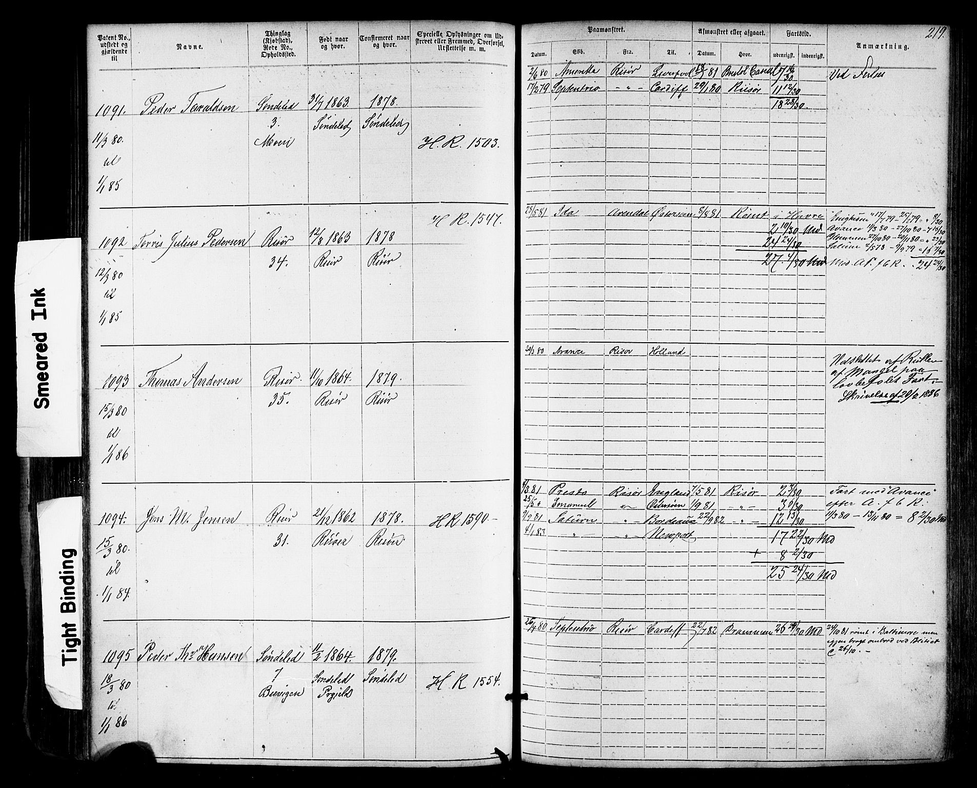 Risør mønstringskrets, AV/SAK-2031-0010/F/Fa/L0003: Annotasjonsrulle nr 1-1913 med register, T-7, 1863-1899, p. 155