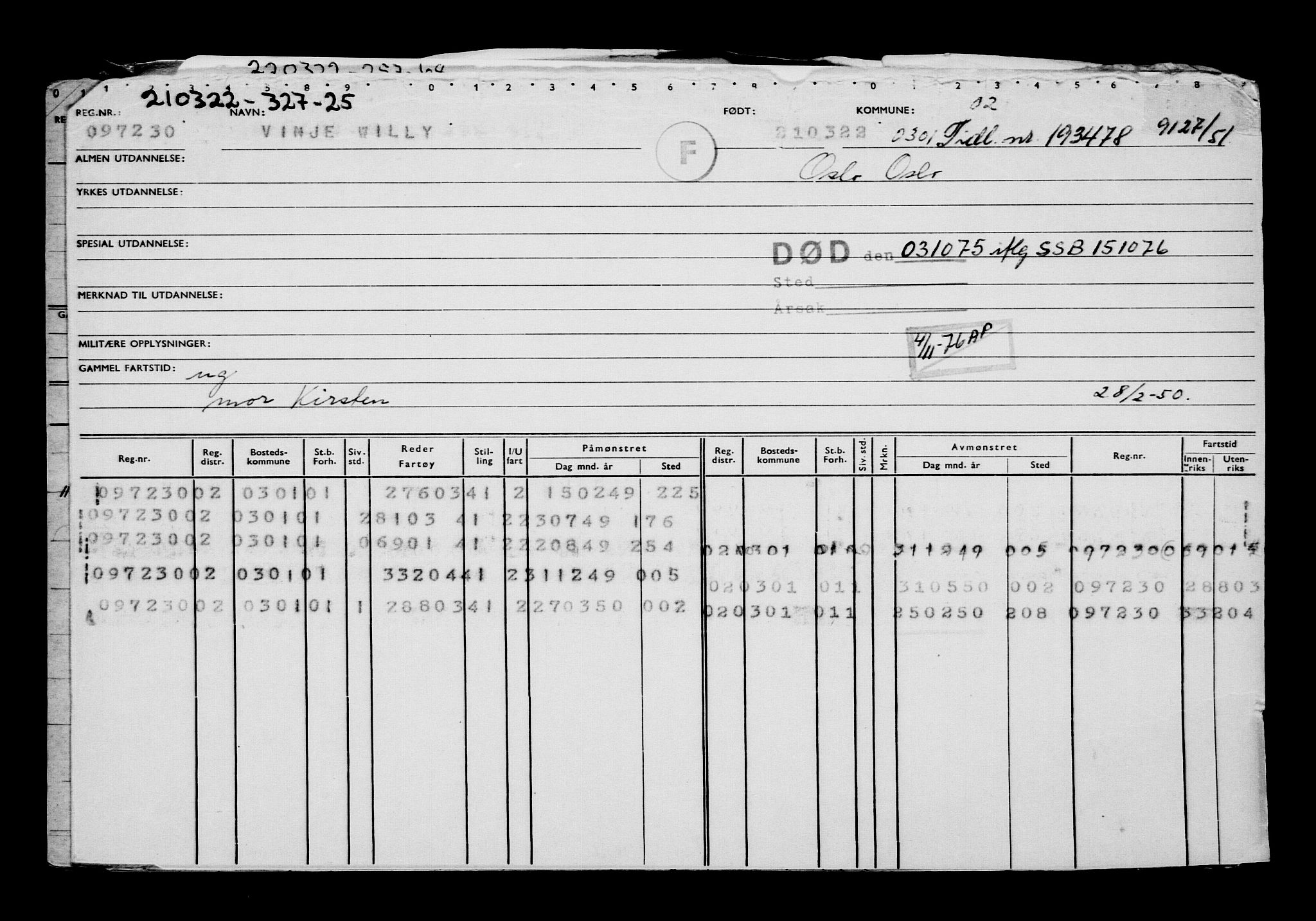 Direktoratet for sjømenn, AV/RA-S-3545/G/Gb/L0204: Hovedkort, 1922, p. 309