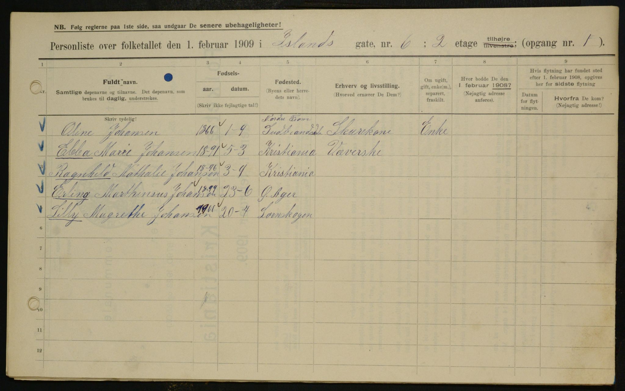 OBA, Municipal Census 1909 for Kristiania, 1909, p. 40672