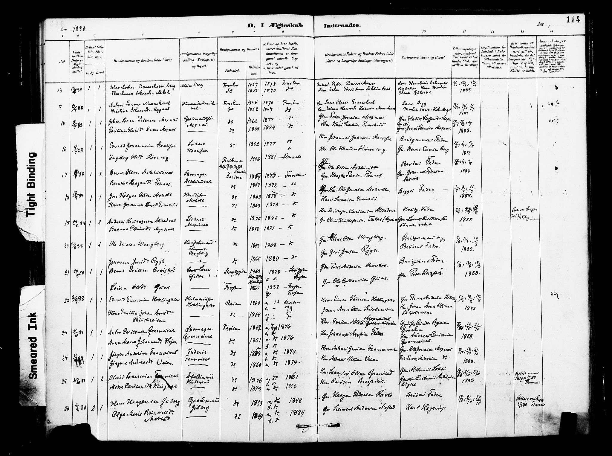 Ministerialprotokoller, klokkerbøker og fødselsregistre - Nord-Trøndelag, SAT/A-1458/713/L0121: Parish register (official) no. 713A10, 1888-1898, p. 114