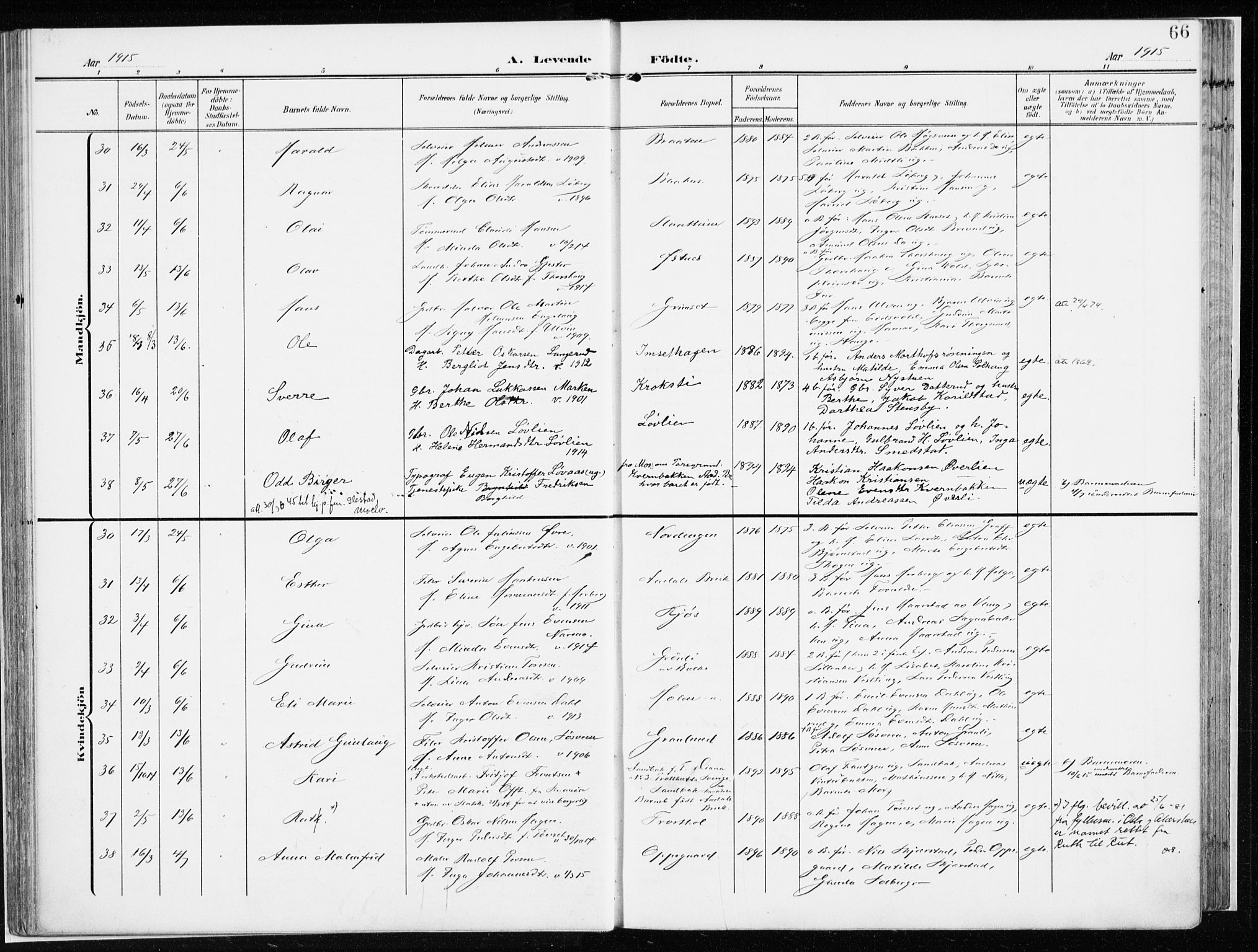 Løten prestekontor, SAH/PREST-022/K/Ka/L0011: Parish register (official) no. 11, 1908-1917, p. 66