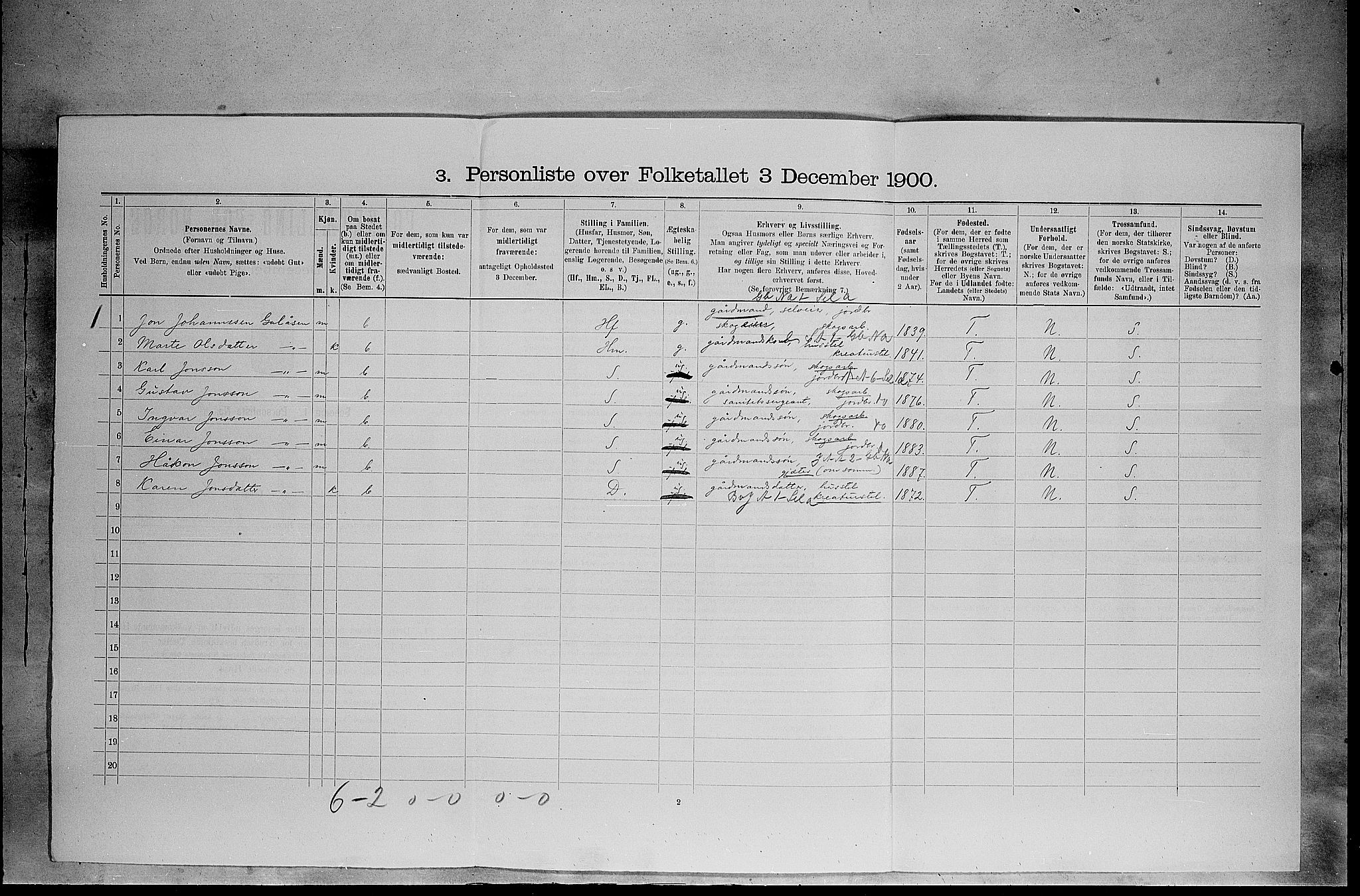 SAH, 1900 census for Trysil, 1900, p. 316