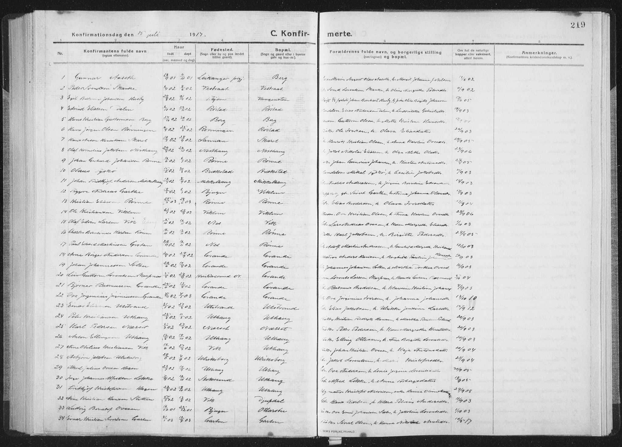 Ministerialprotokoller, klokkerbøker og fødselsregistre - Sør-Trøndelag, SAT/A-1456/659/L0747: Parish register (copy) no. 659C04, 1913-1938, p. 219