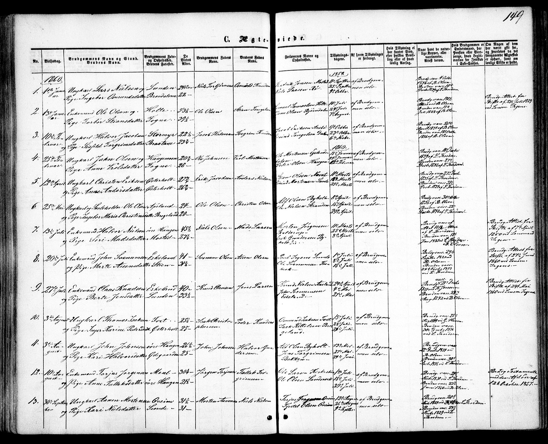 Gjerstad sokneprestkontor, AV/SAK-1111-0014/F/Fa/Faa/L0007: Parish register (official) no. A 7, 1858-1875, p. 149