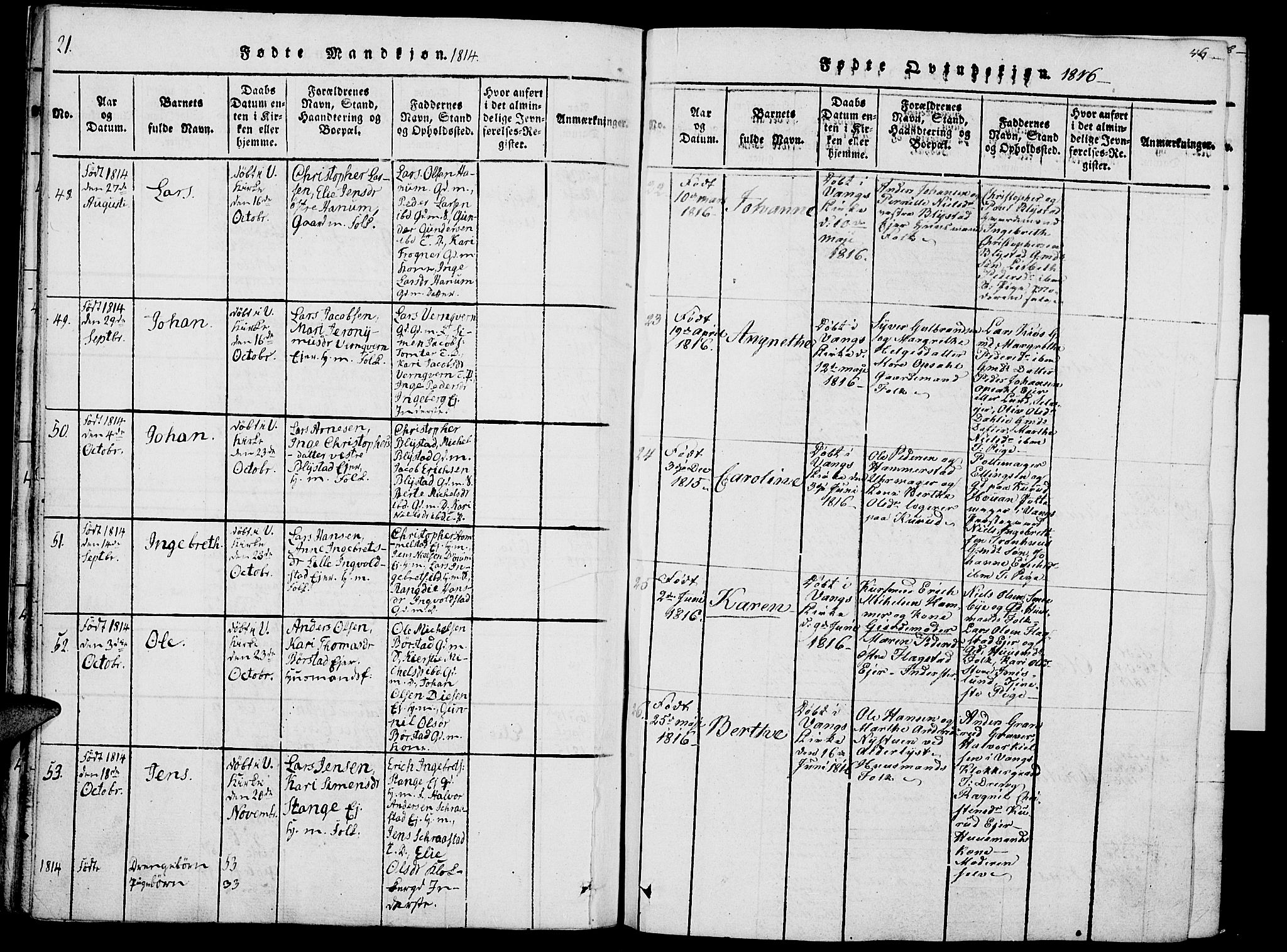 Vang prestekontor, Hedmark, SAH/PREST-008/H/Ha/Haa/L0007: Parish register (official) no. 7, 1813-1826, p. 21-46