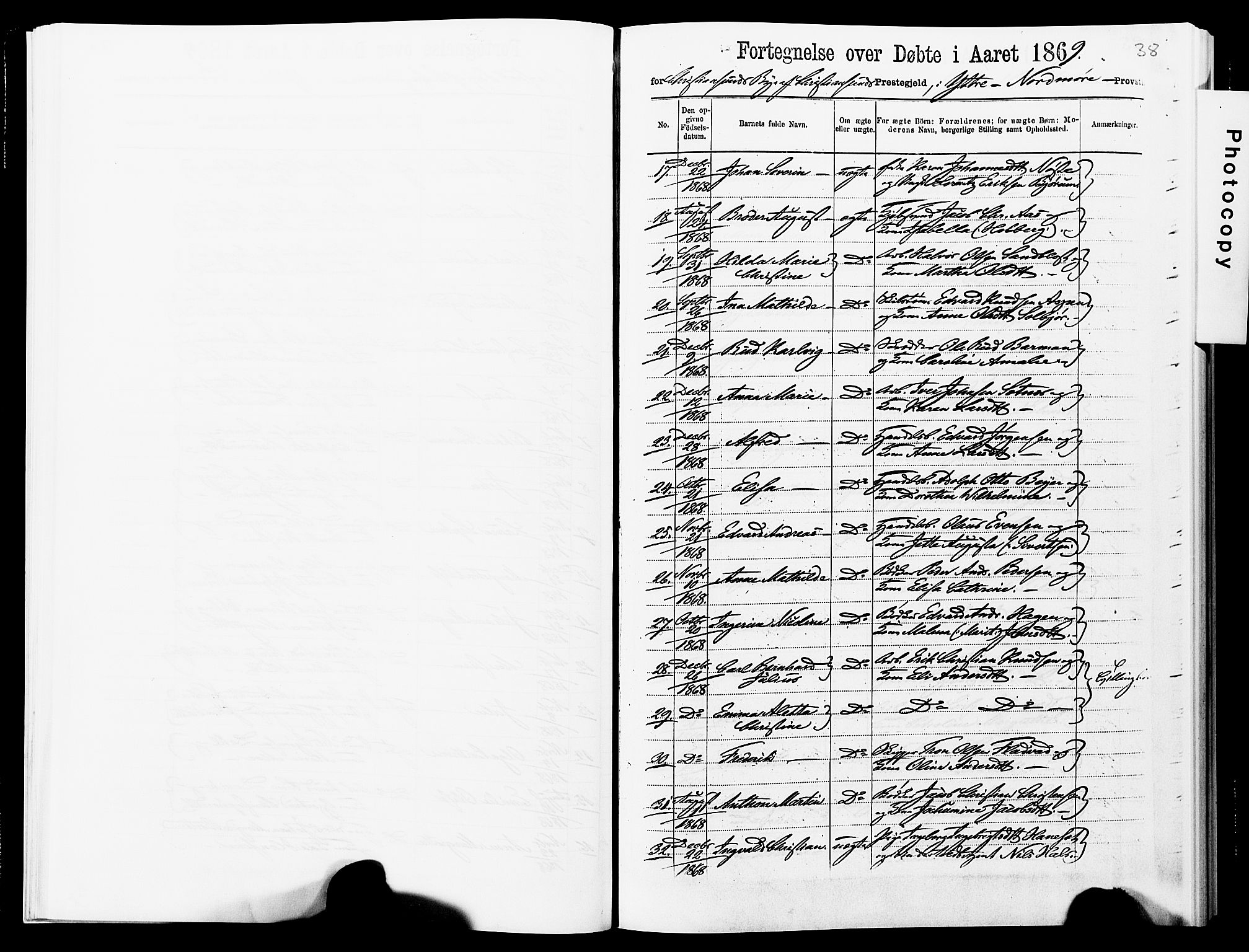 Ministerialprotokoller, klokkerbøker og fødselsregistre - Møre og Romsdal, AV/SAT-A-1454/572/L0857: Parish register (official) no. 572D01, 1866-1872, p. 38