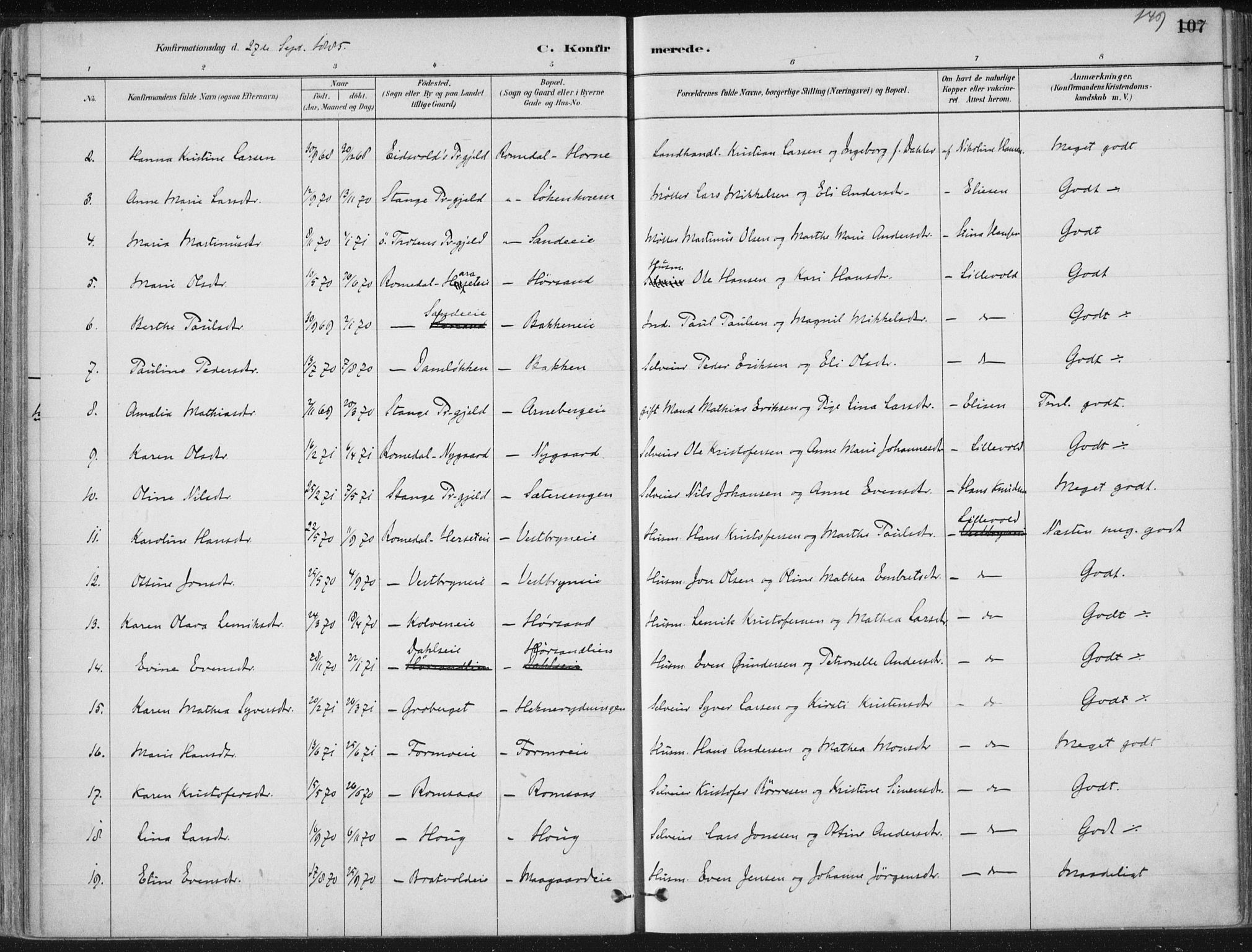 Romedal prestekontor, SAH/PREST-004/K/L0010: Parish register (official) no. 10, 1880-1895, p. 149