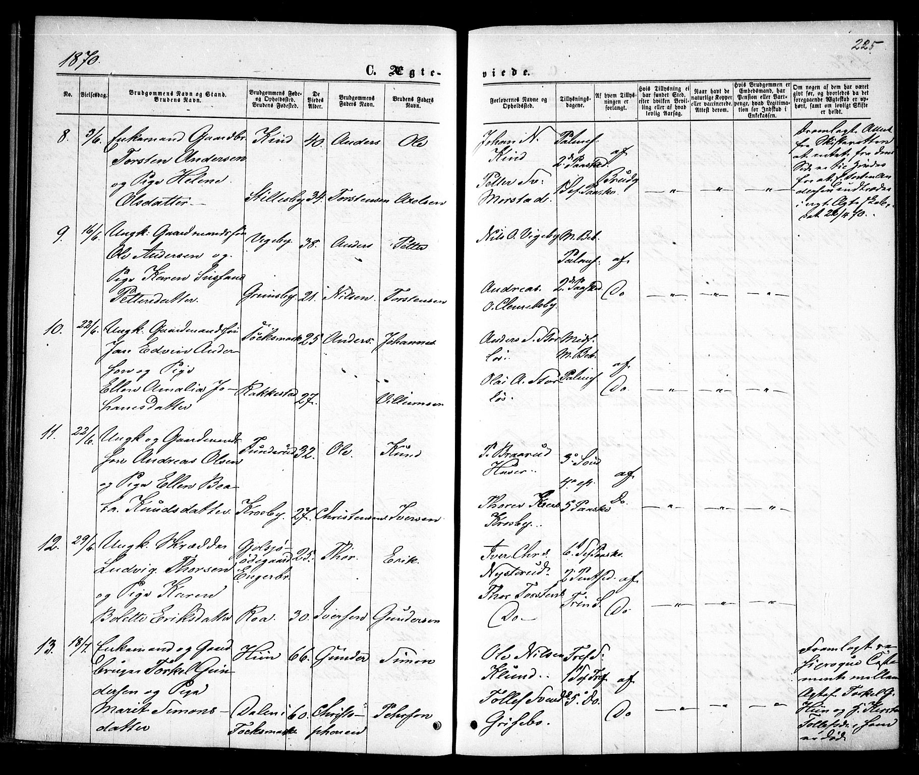 Rødenes prestekontor Kirkebøker, AV/SAO-A-2005/F/Fa/L0008: Parish register (official) no. I 8, 1869-1879, p. 225