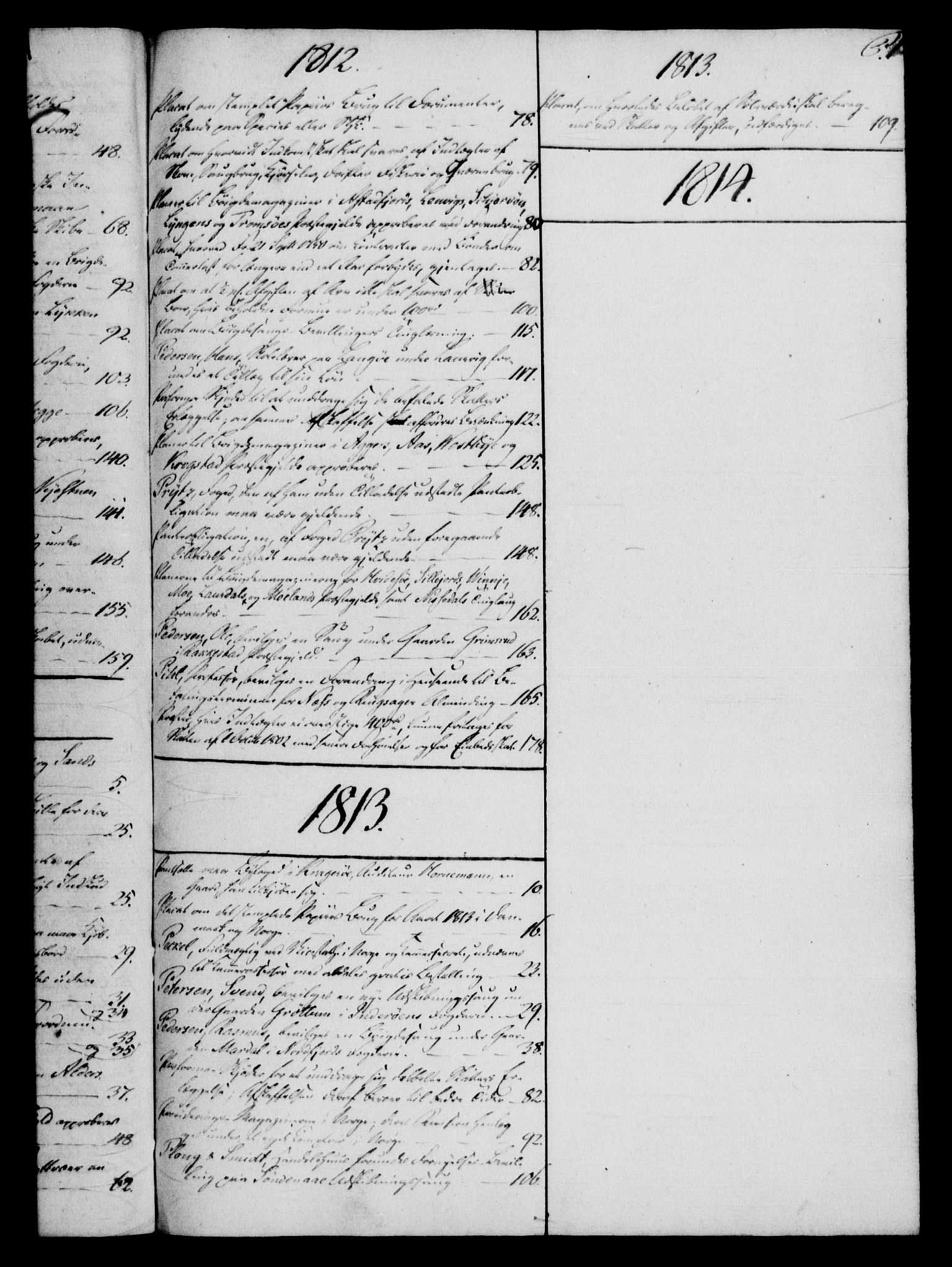 Rentekammeret, Kammerkanselliet, RA/EA-3111/G/Gf/Gfb/L0016: Register til norske relasjons- og resolusjonsprotokoller (merket RK 52.111), 1801-1814, p. 134