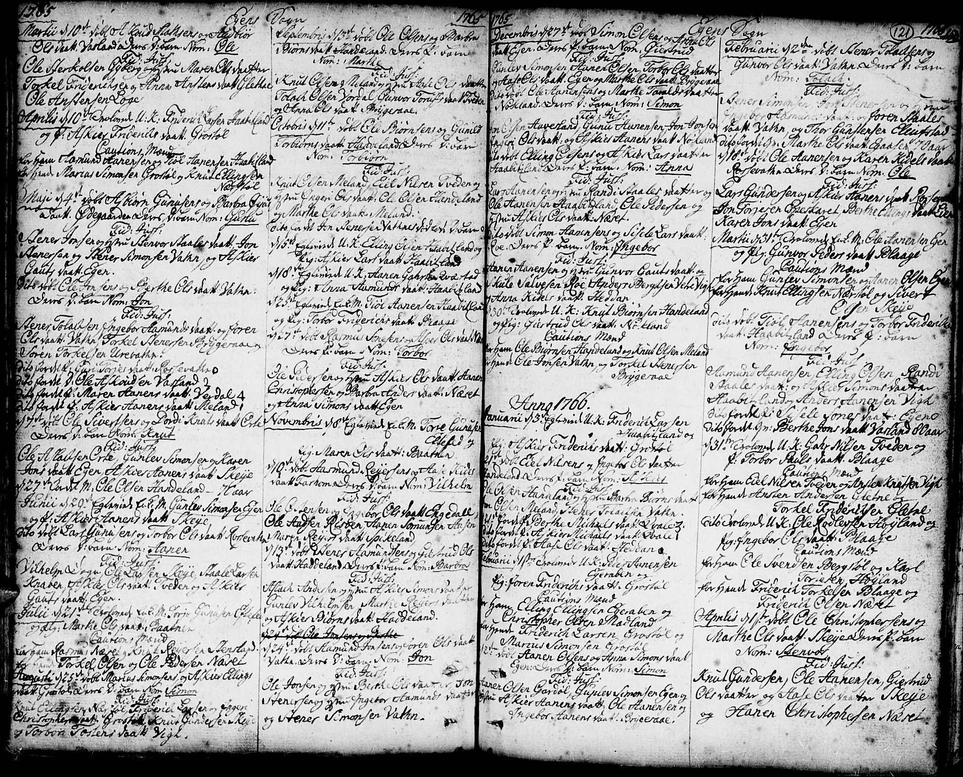 Hægebostad sokneprestkontor, AV/SAK-1111-0024/F/Fa/Faa/L0001: Parish register (official) no. A 1 /2, 1760-1823, p. 121