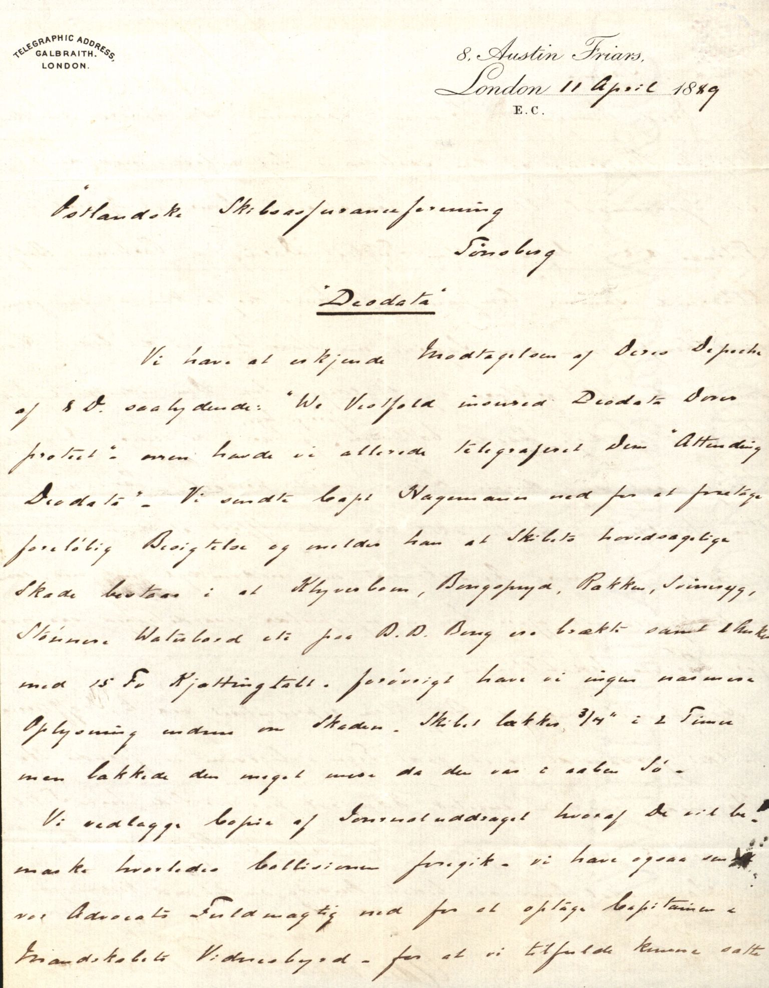 Pa 63 - Østlandske skibsassuranceforening, VEMU/A-1079/G/Ga/L0023/0010: Havaridokumenter / Johannes Rød, Deodata, Eidsvold, Bothnia, Brillant, 1889, p. 22