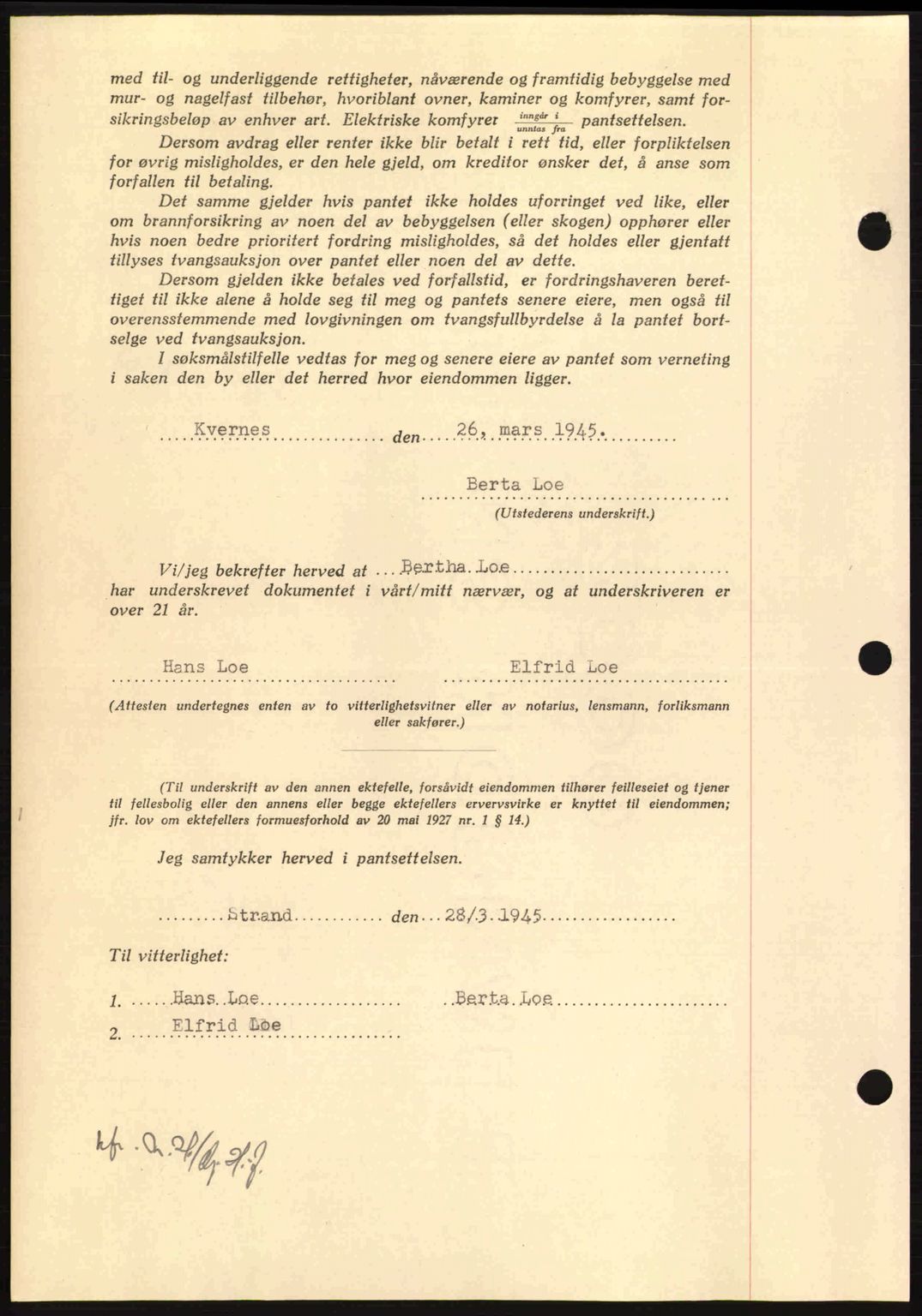 Nordmøre sorenskriveri, AV/SAT-A-4132/1/2/2Ca: Mortgage book no. B92, 1944-1945, Diary no: : 490/1945