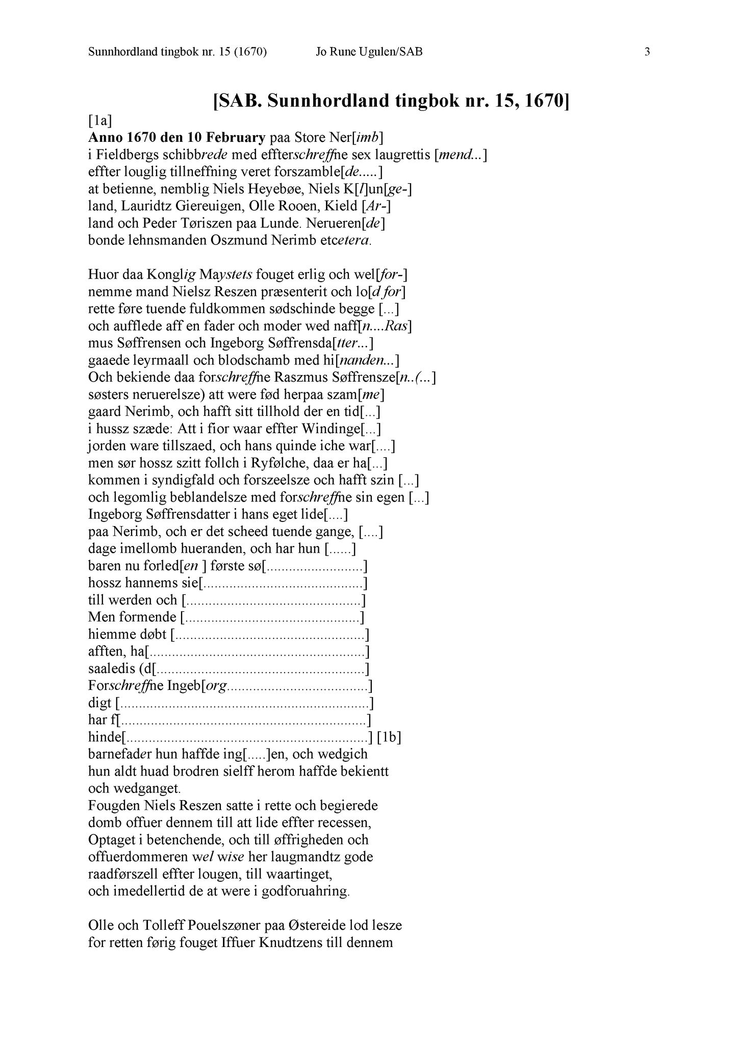 Samling av fulltekstavskrifter, SAB/FULLTEKST/A/12/0015: Sunnhordland sorenskriveri, tingbok nr. A 15, 1670