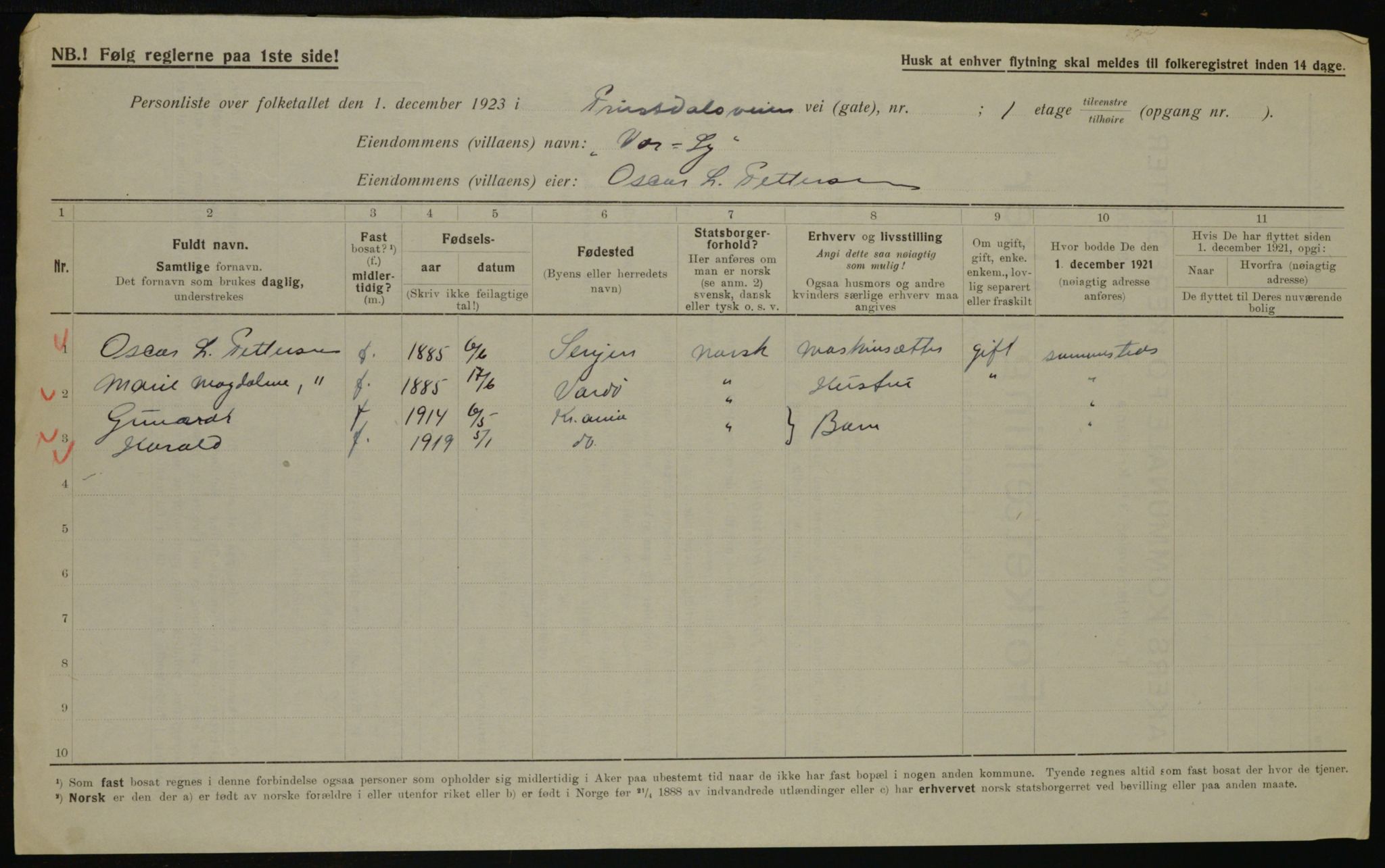 , Municipal Census 1923 for Aker, 1923, p. 43734