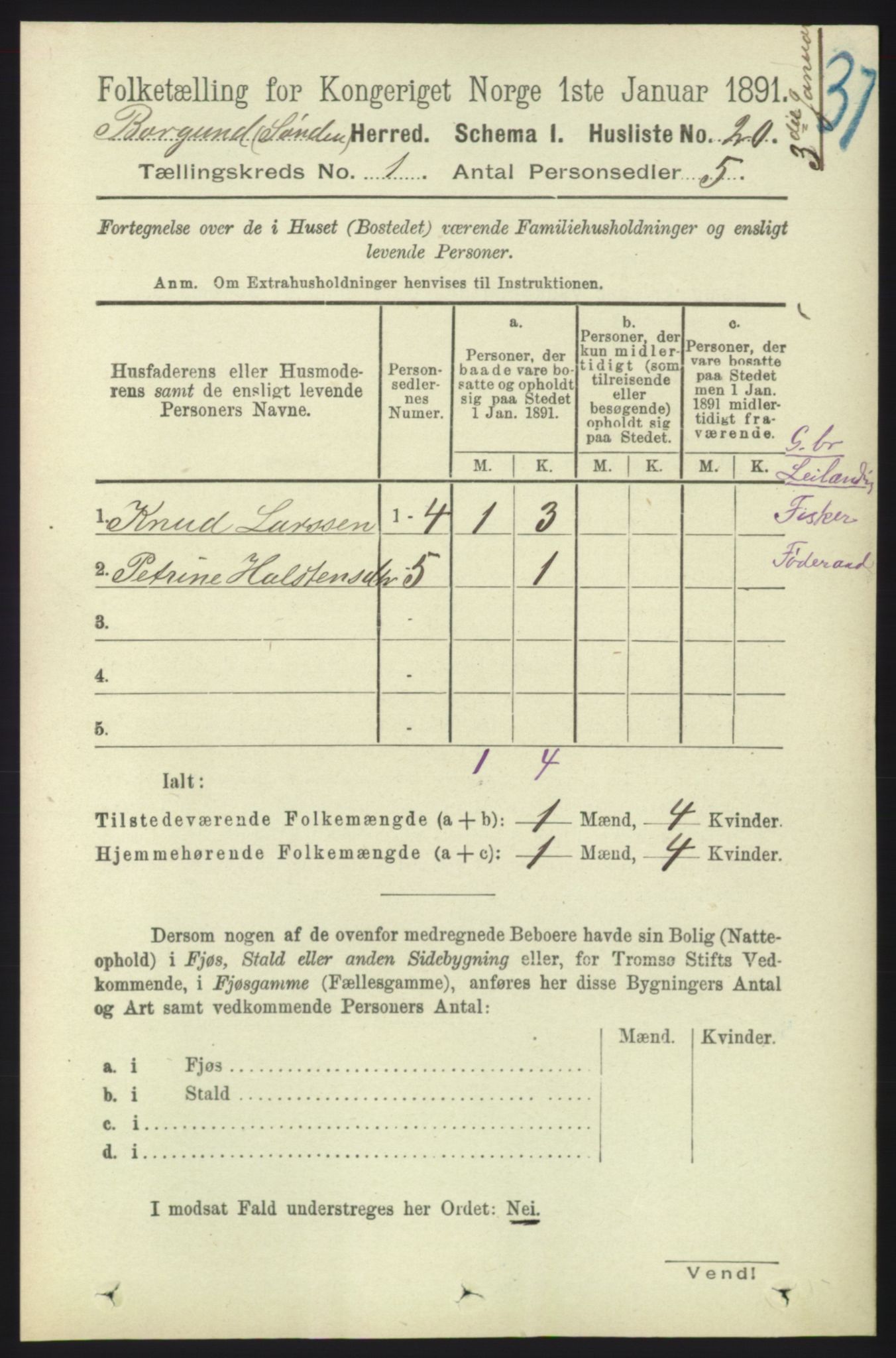 RA, 1891 census for 1531 Borgund, 1891, p. 80