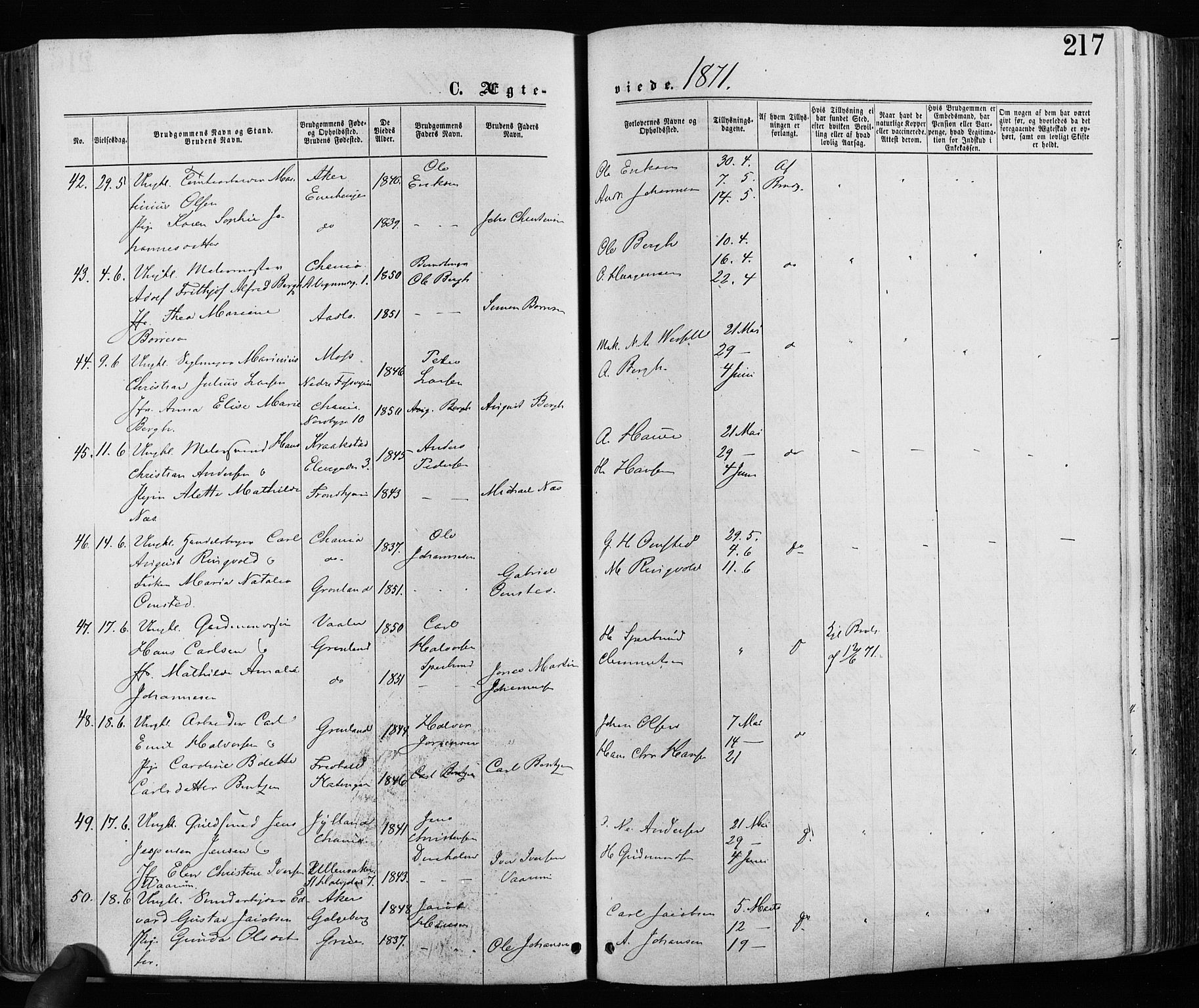 Grønland prestekontor Kirkebøker, AV/SAO-A-10848/F/Fa/L0005: Parish register (official) no. 5, 1869-1880, p. 217