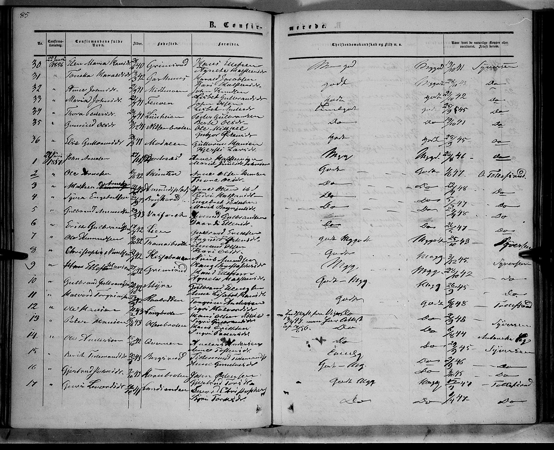 Sør-Aurdal prestekontor, SAH/PREST-128/H/Ha/Haa/L0007: Parish register (official) no. 7, 1849-1876, p. 85