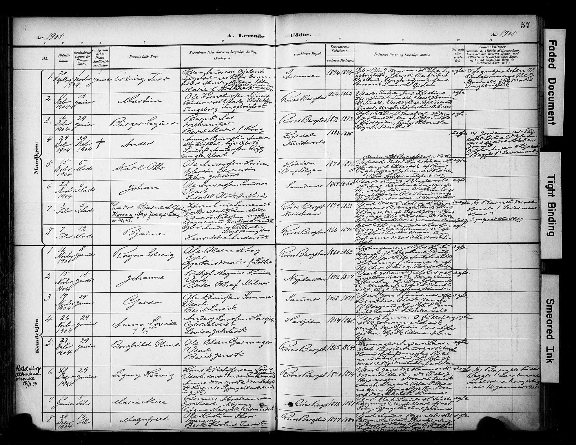 Ministerialprotokoller, klokkerbøker og fødselsregistre - Sør-Trøndelag, SAT/A-1456/681/L0936: Parish register (official) no. 681A14, 1899-1908, p. 57