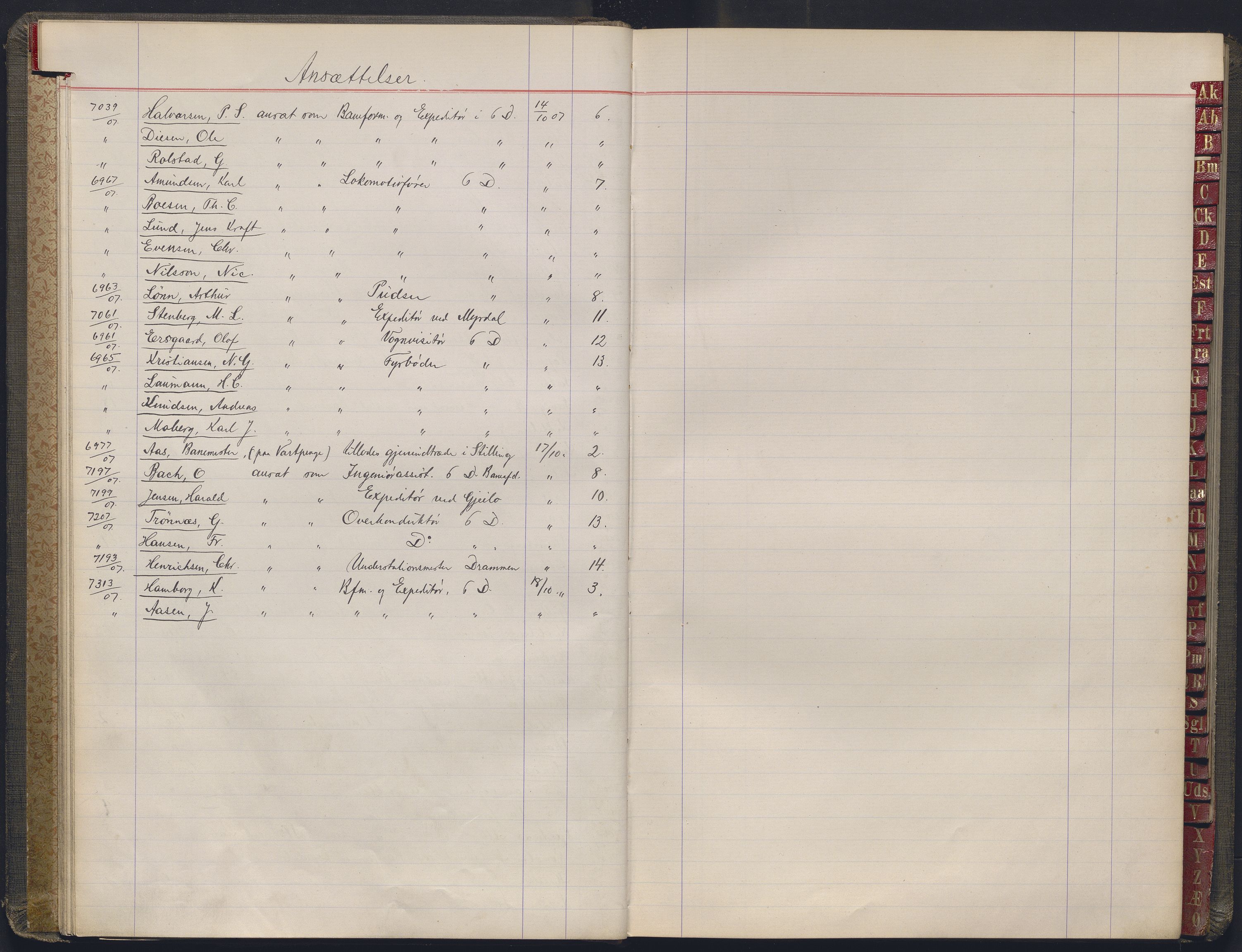 Norges statsbaner, Administrasjons- økonomi- og personalavdelingen, RA/S-3412/A/Aa/L0032: Register til forhandlingsprotokoll, 1902-1907