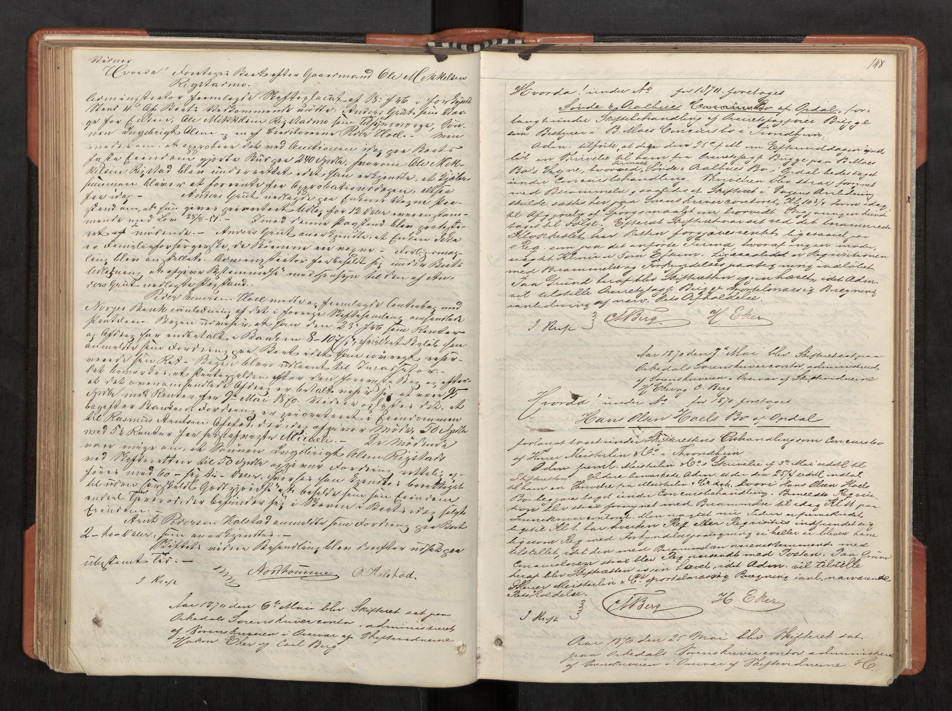Orkdal sorenskriveri, AV/SAT-A-4169/1/3/3B/L0005: Skiftebehandlingsprotokoll, 1860-1876, p. 148
