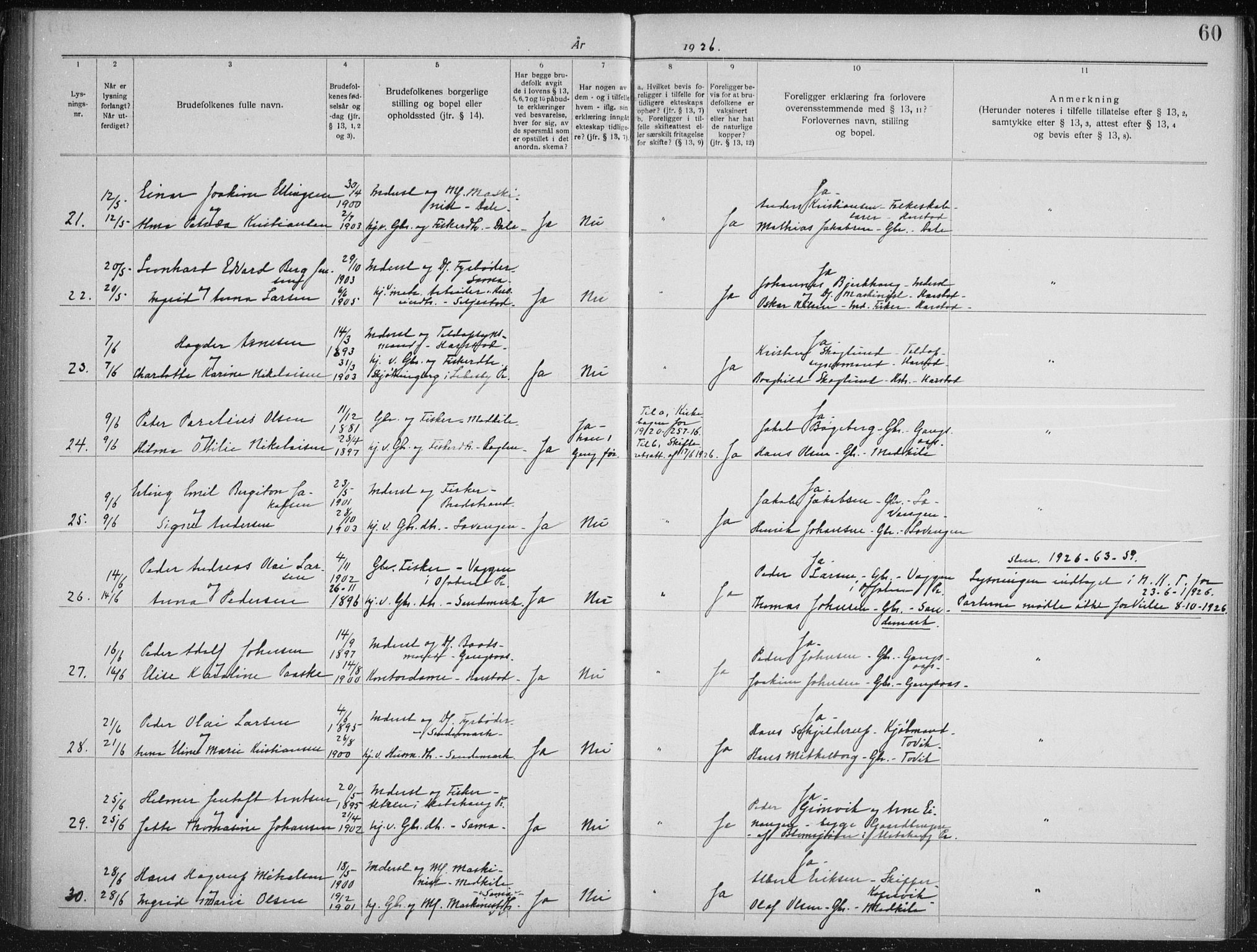 Trondenes sokneprestkontor, AV/SATØ-S-1319/I/Ib/L0099: Banns register no. 99, 1919-1930, p. 60