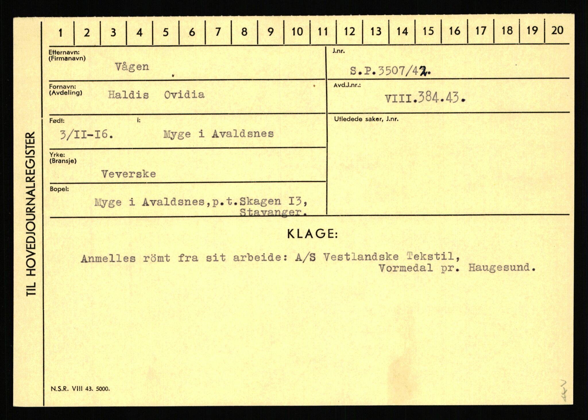 Statspolitiet - Hovedkontoret / Osloavdelingen, AV/RA-S-1329/C/Ca/L0016: Uberg - Øystese, 1943-1945, p. 1585