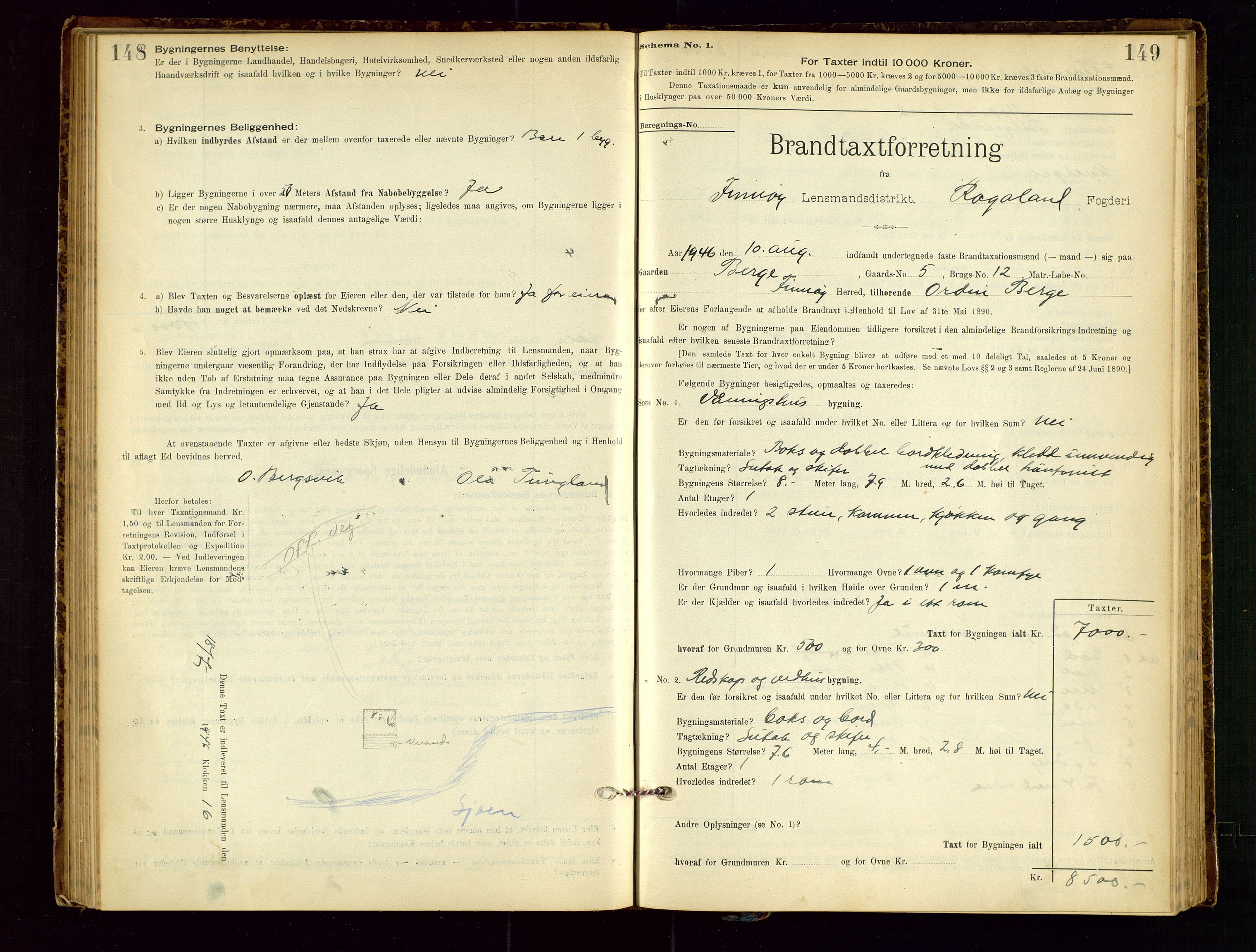 Finnøy lensmannskontor, AV/SAST-A-100442/Goa/L0003: Branntakstprotokoll - skjemaprotokoll, 1896-1954, p. 148-149