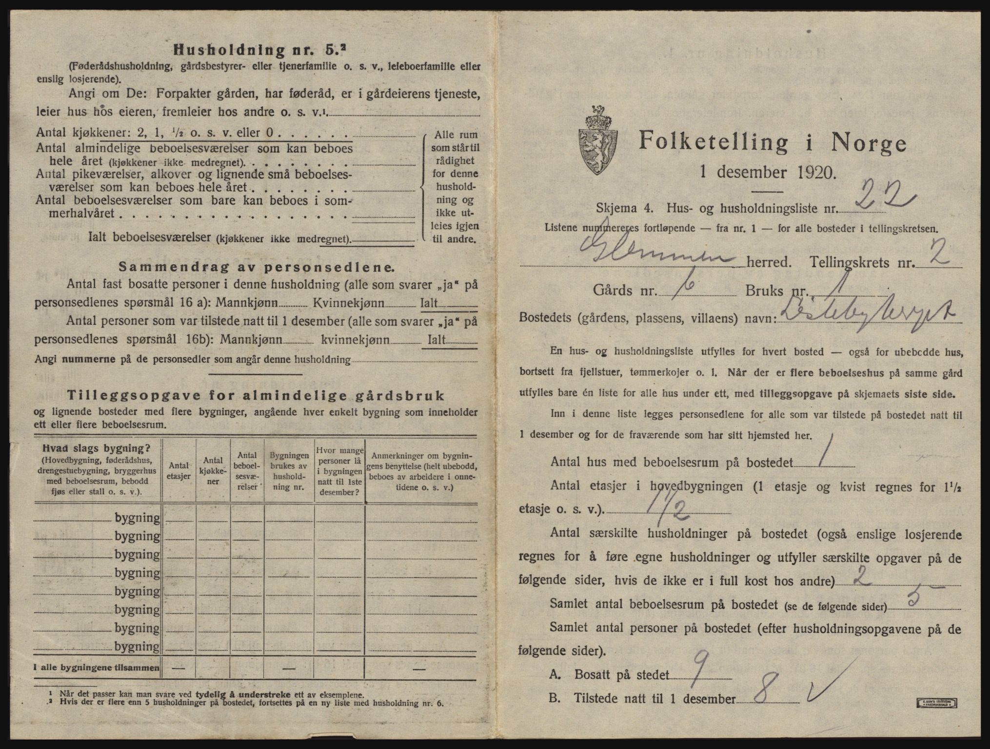 SAO, 1920 census for Glemmen, 1920, p. 241