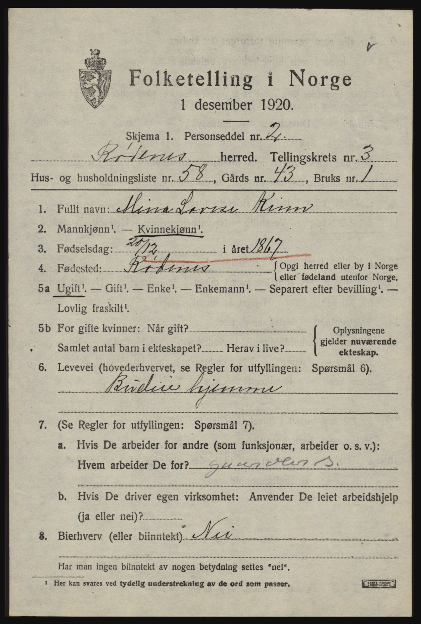 SAO, 1920 census for Rødenes, 1920, p. 2342