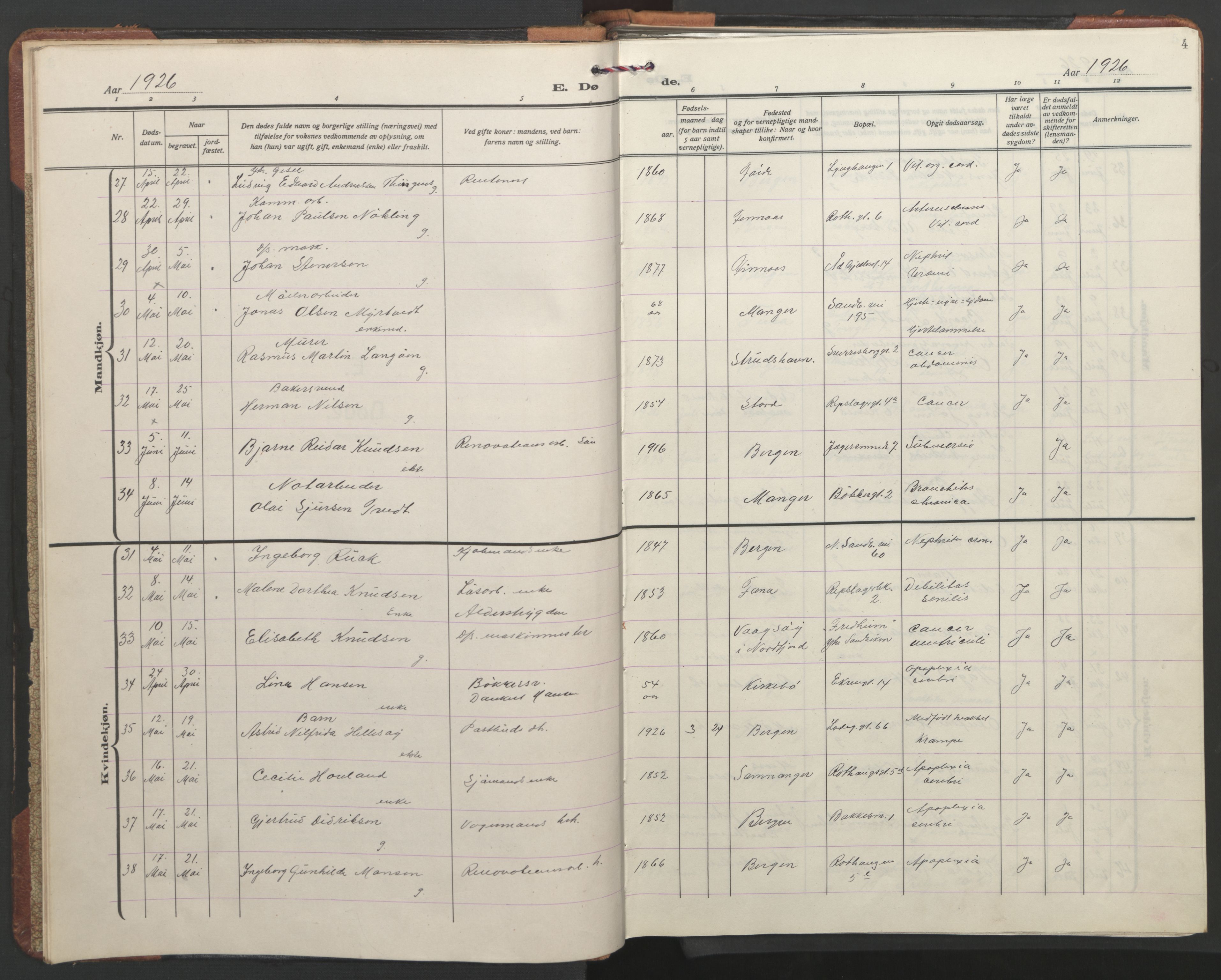 Sandviken Sokneprestembete, AV/SAB-A-77601/H/Hb/L0018: Parish register (copy) no. E 2, 1926-1962, p. 3b-4a