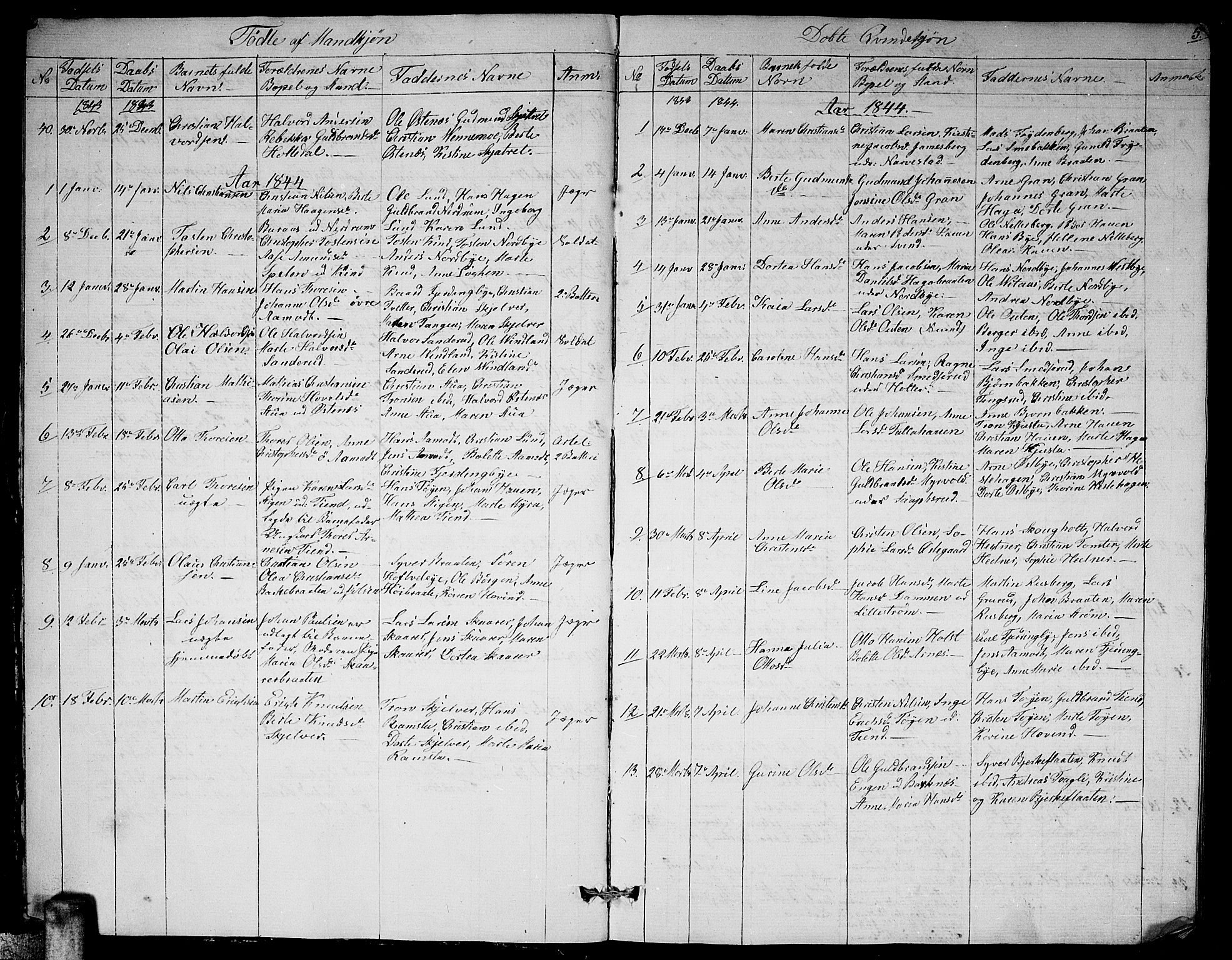 Fet prestekontor Kirkebøker, AV/SAO-A-10370a/G/Ga/L0002: Parish register (copy) no. I 2, 1843-1859, p. 5