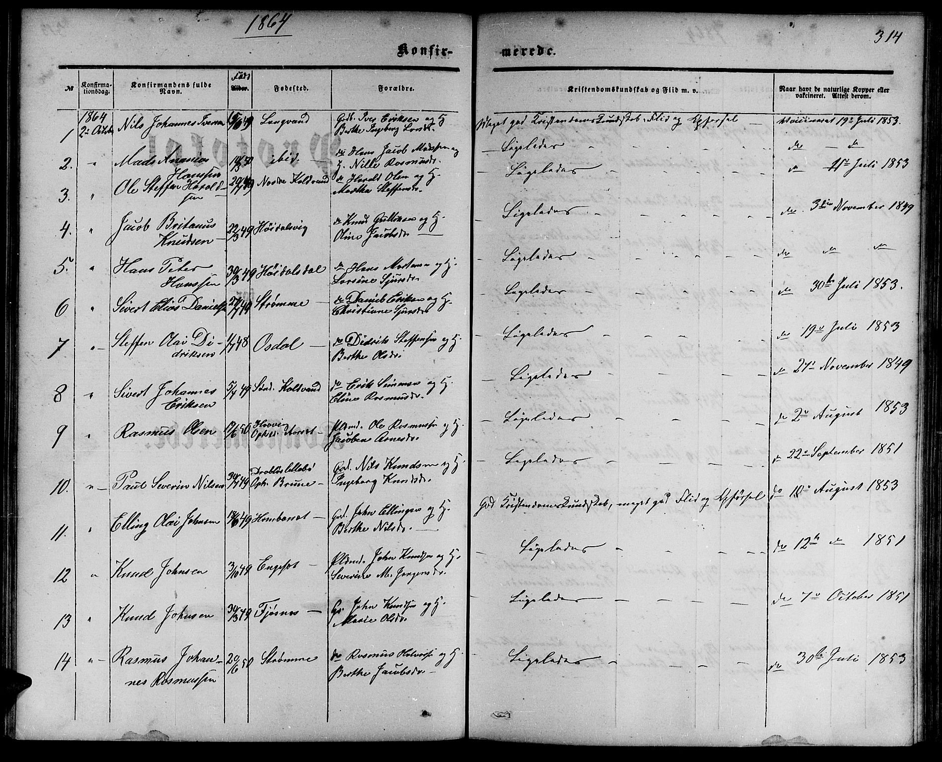 Ministerialprotokoller, klokkerbøker og fødselsregistre - Møre og Romsdal, SAT/A-1454/511/L0157: Parish register (copy) no. 511C03, 1864-1884, p. 314