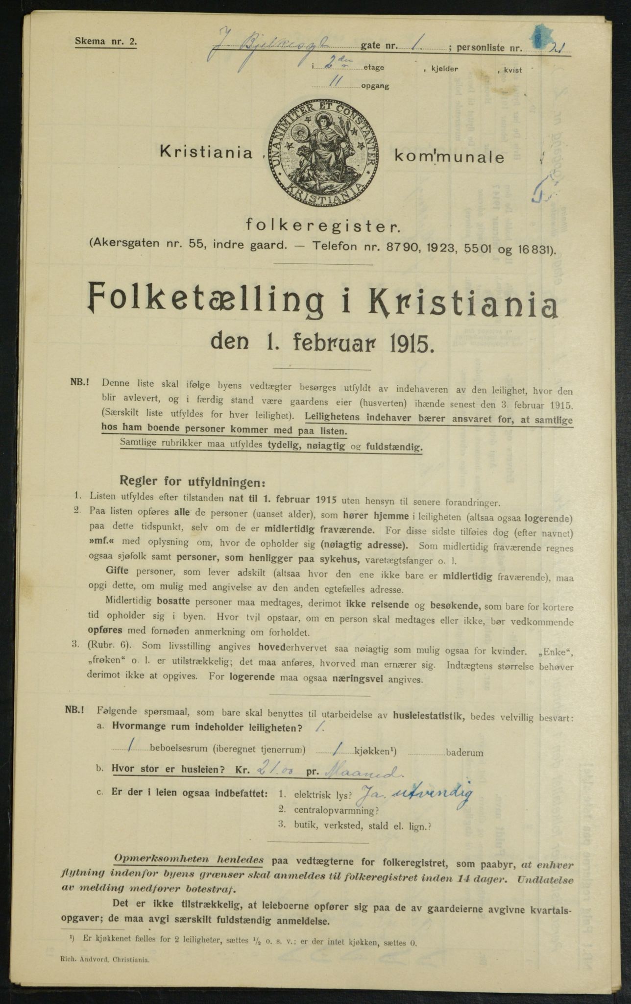 OBA, Municipal Census 1915 for Kristiania, 1915, p. 45016