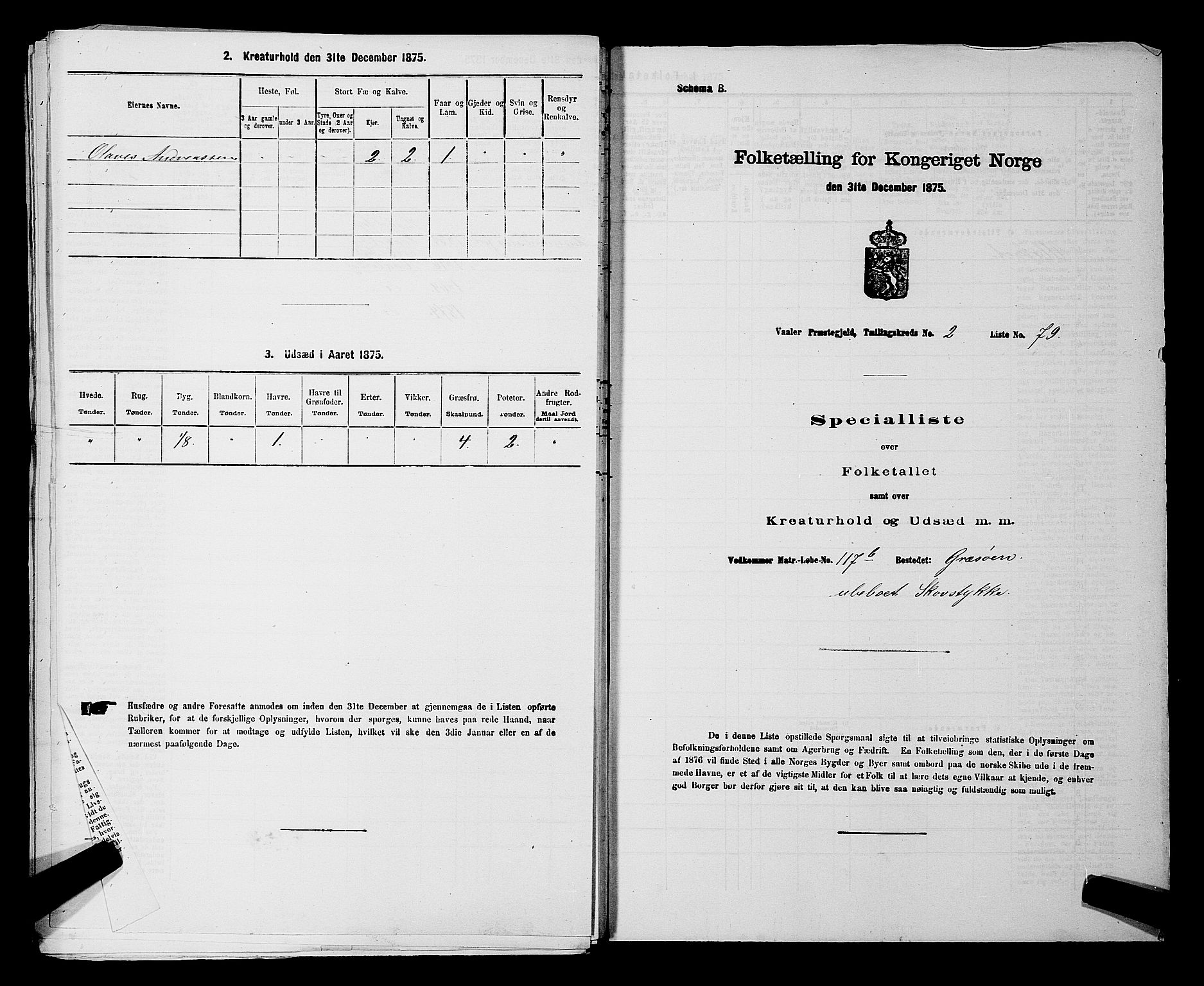 RA, 1875 census for 0137P Våler, 1875, p. 403