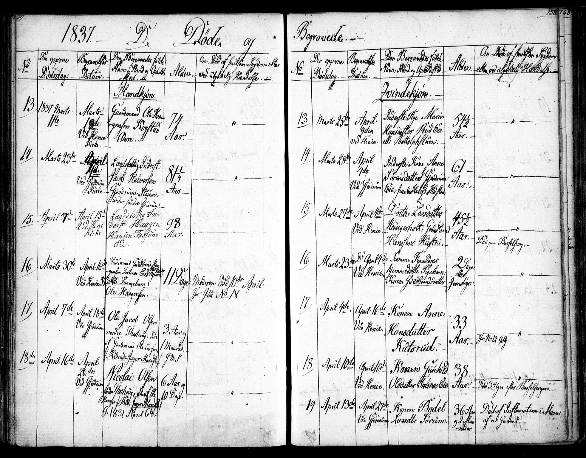 Gjerdrum prestekontor Kirkebøker, AV/SAO-A-10412b/F/Fa/L0005: Parish register (official) no. I 5, 1835-1845, p. 158