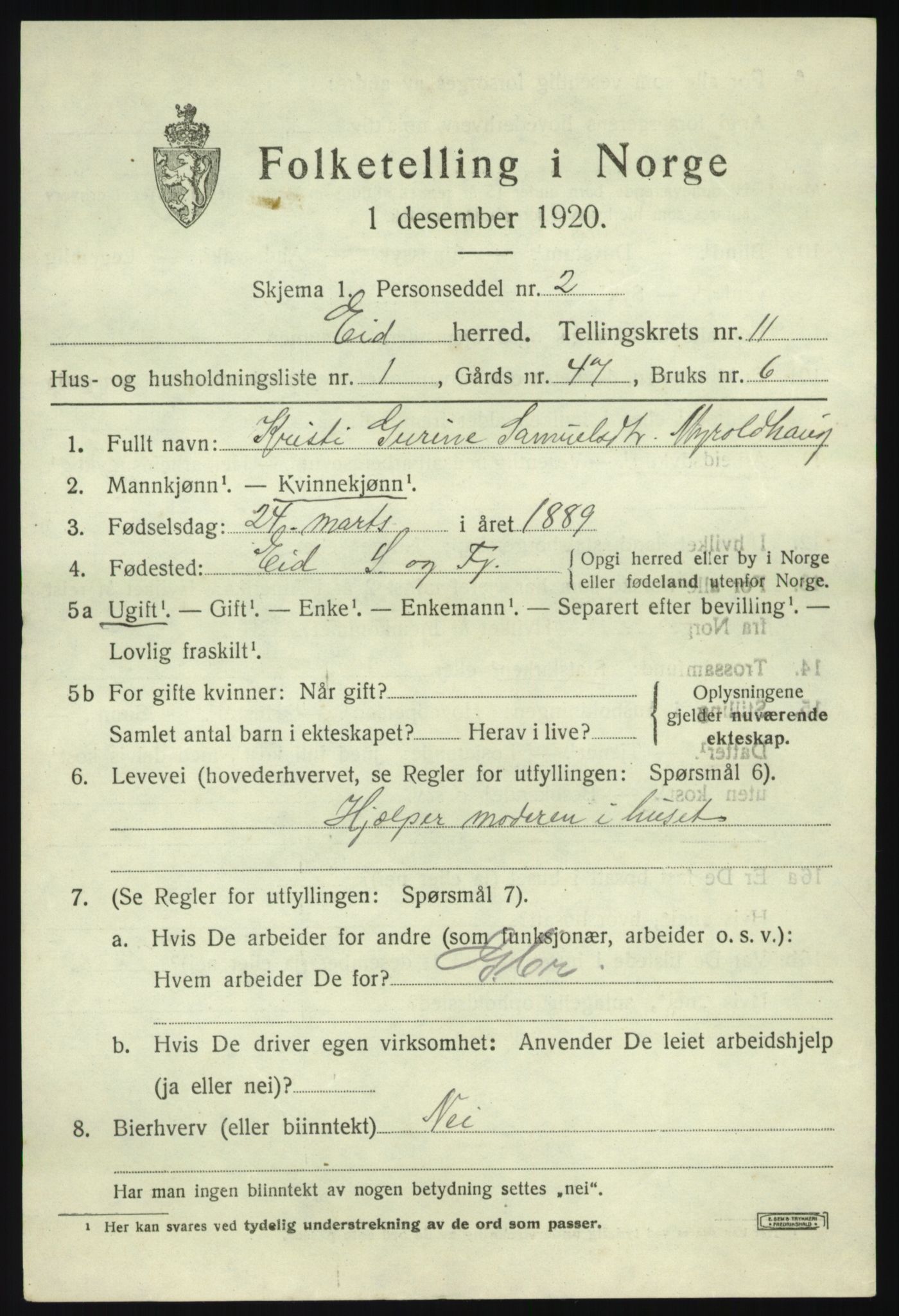 SAB, 1920 census for Eid, 1920, p. 6028