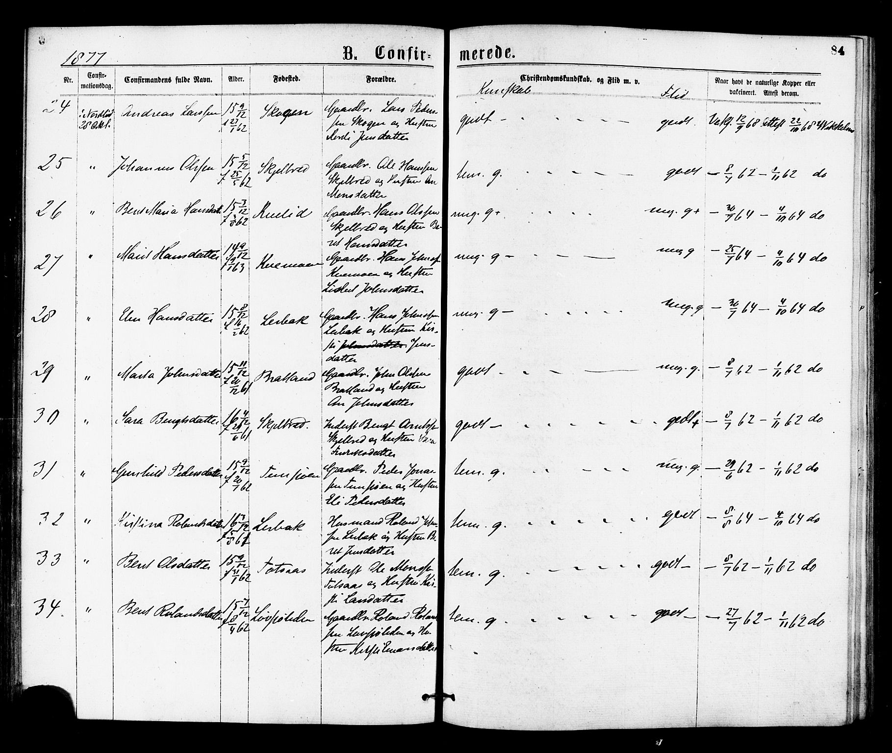 Ministerialprotokoller, klokkerbøker og fødselsregistre - Nord-Trøndelag, SAT/A-1458/755/L0493: Parish register (official) no. 755A02, 1865-1881, p. 84